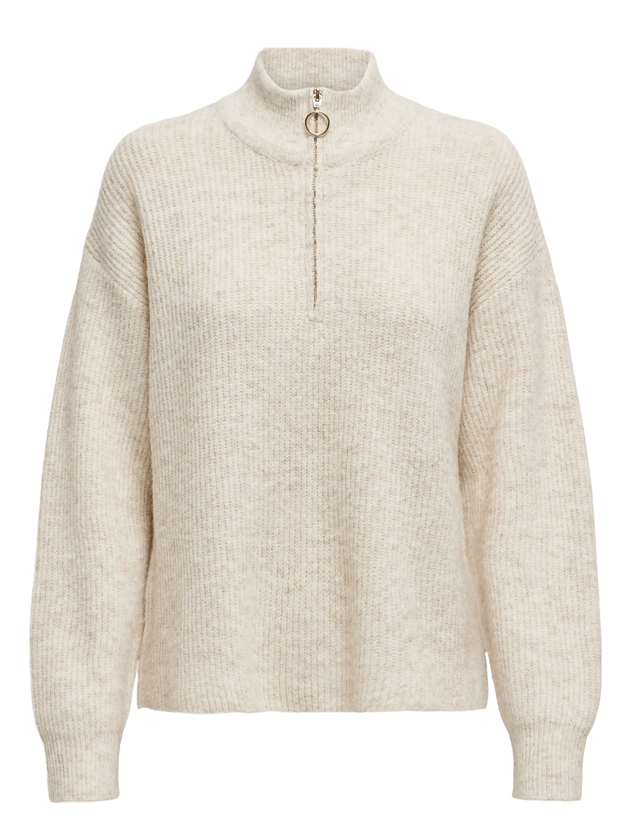 ONLY - ONLTOKYO SOLID L/S ZIP PULLOVER KNT NOOS - stickade tröjor - pumice stone - 1