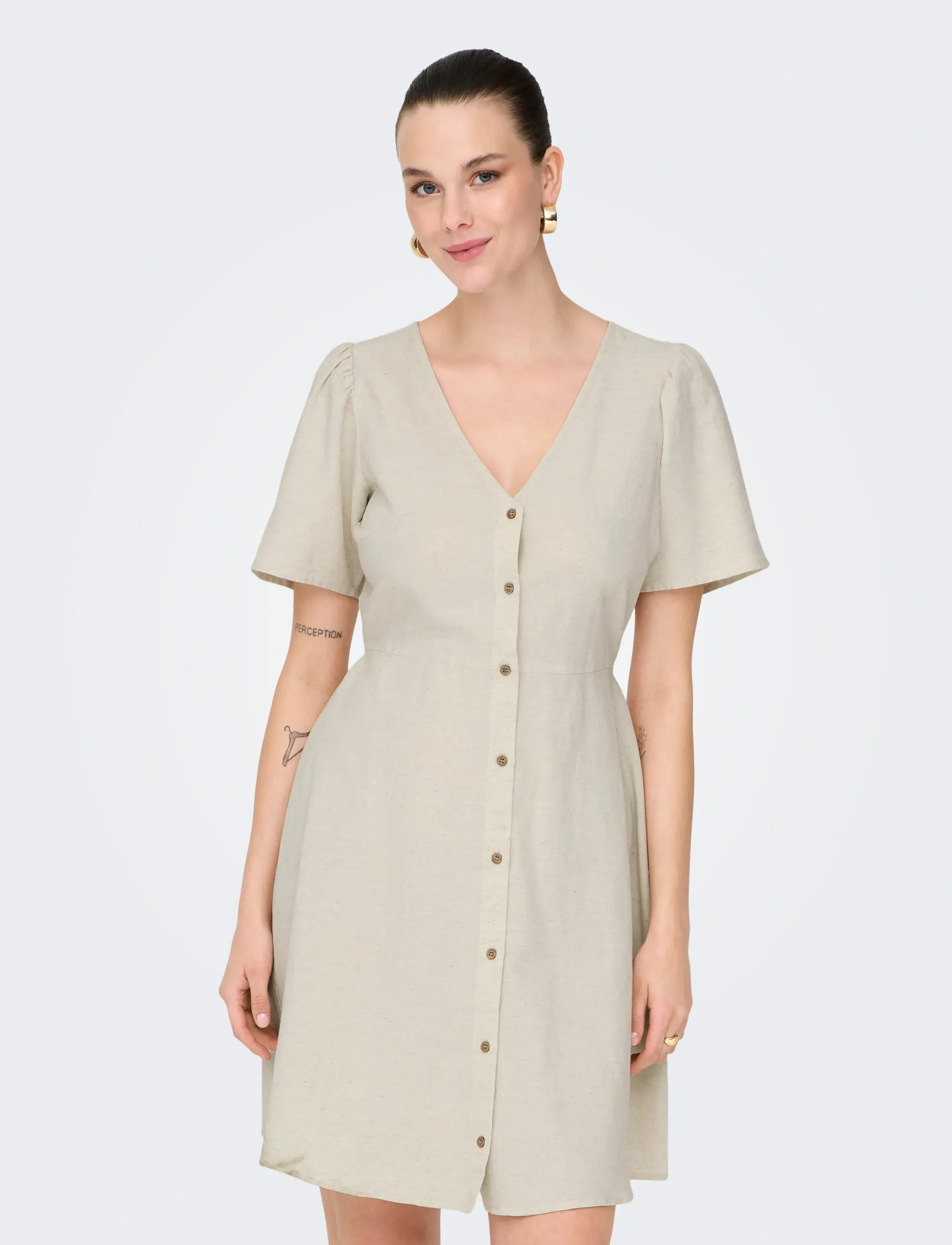 ONLY ONLVITA LIFE S/S SHORT DRESS NOOS WVN - Tøj - PUMICE STONE / brown