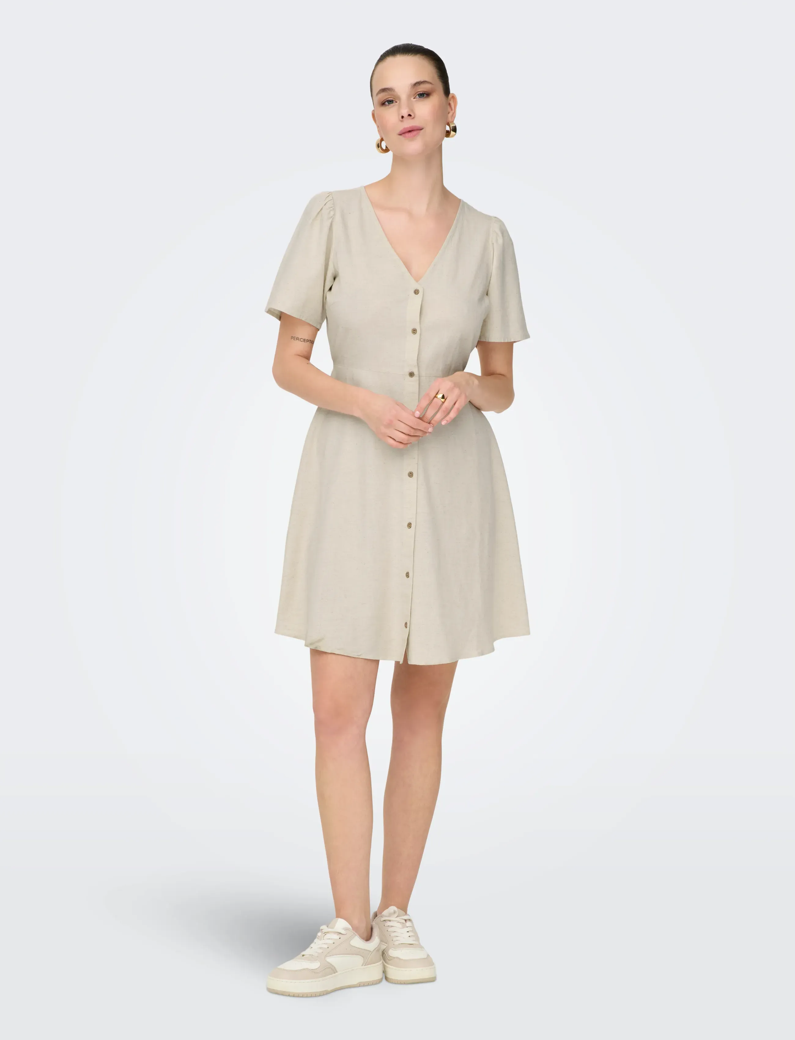 ONLY - ONLVITA LIFE S/S SHORT DRESS NOOS WVN - robes courtes - pumice stone - 4