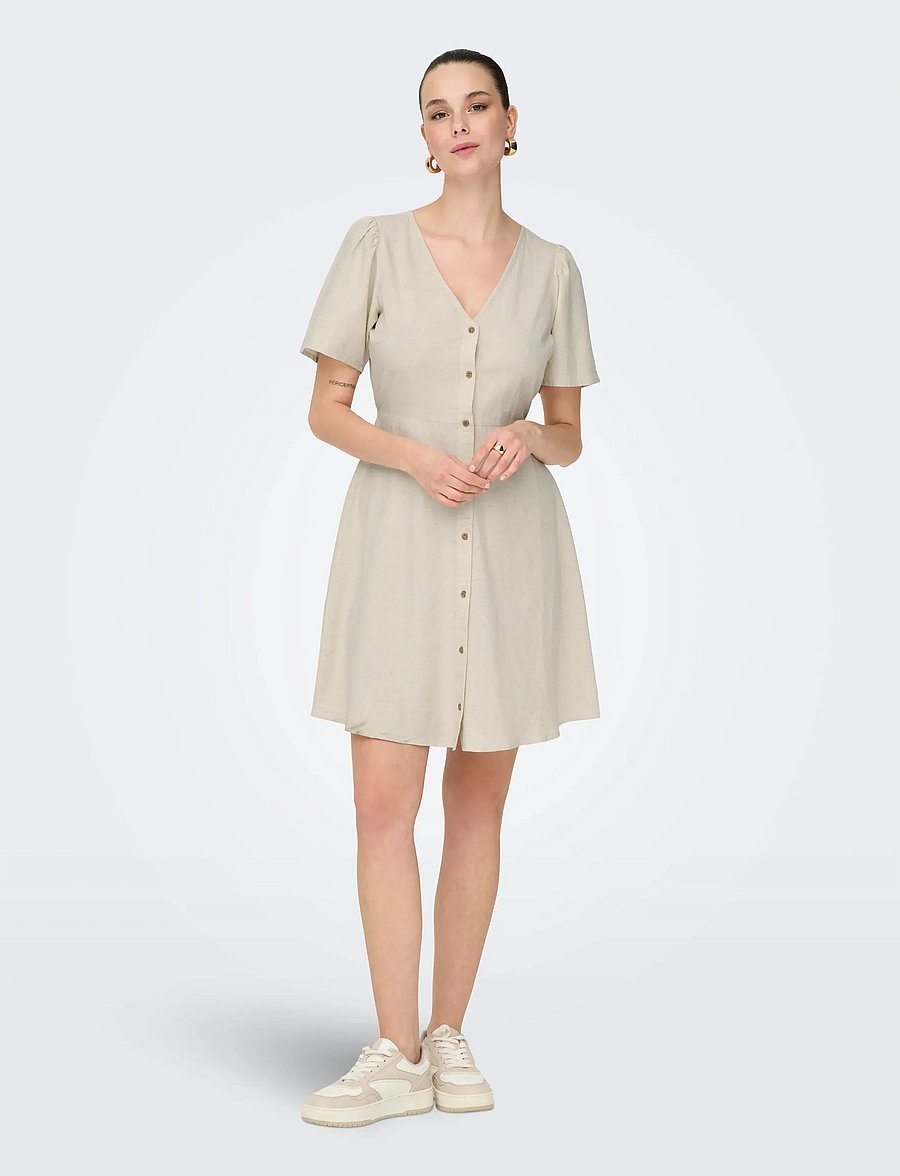 ONLY - ONLVITA LIFE S/S SHORT DRESS NOOS WVN - robes courtes - pumice stone - 4