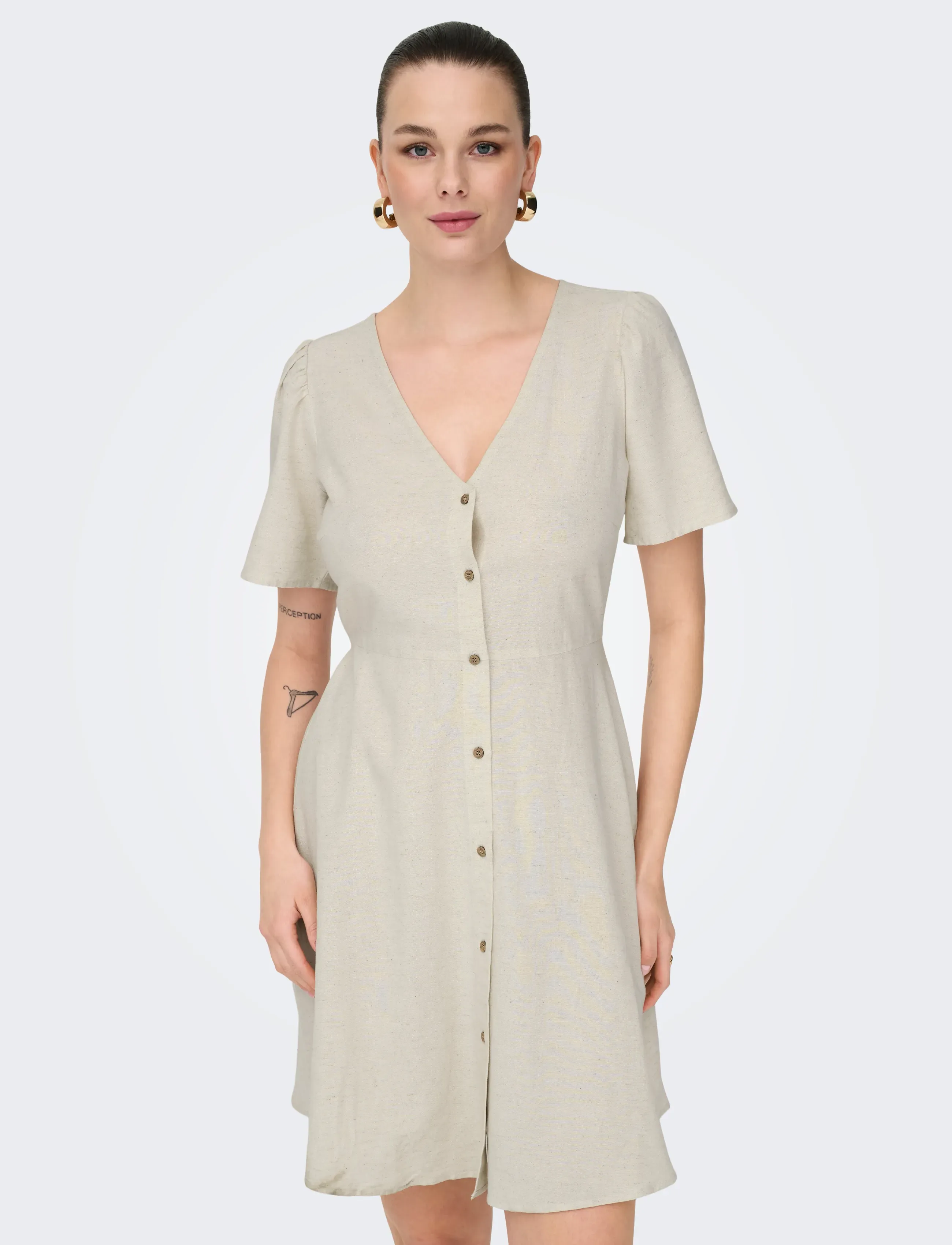 ONLY - ONLVITA LIFE S/S SHORT DRESS NOOS WVN - robes courtes - pumice stone - 5