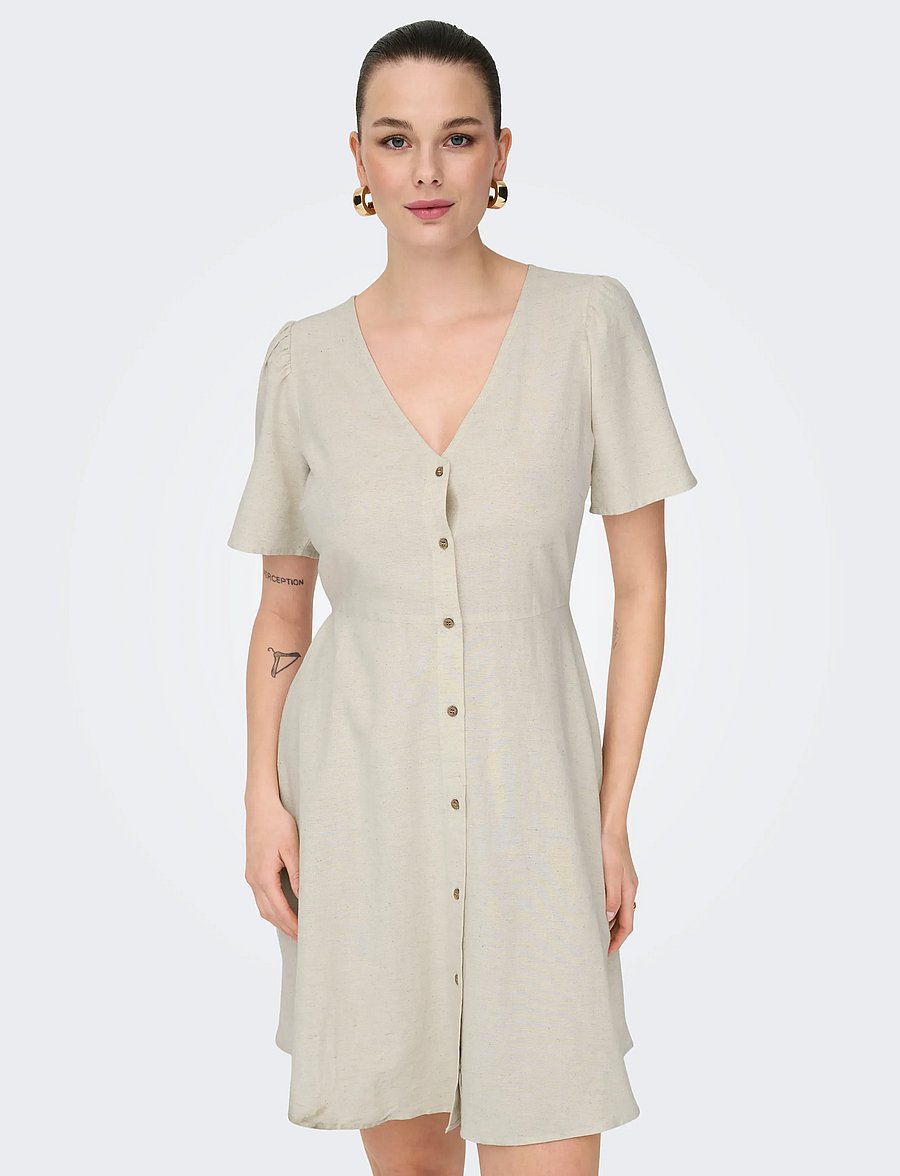 ONLY - ONLVITA LIFE S/S SHORT DRESS NOOS WVN - robes courtes - pumice stone - 5