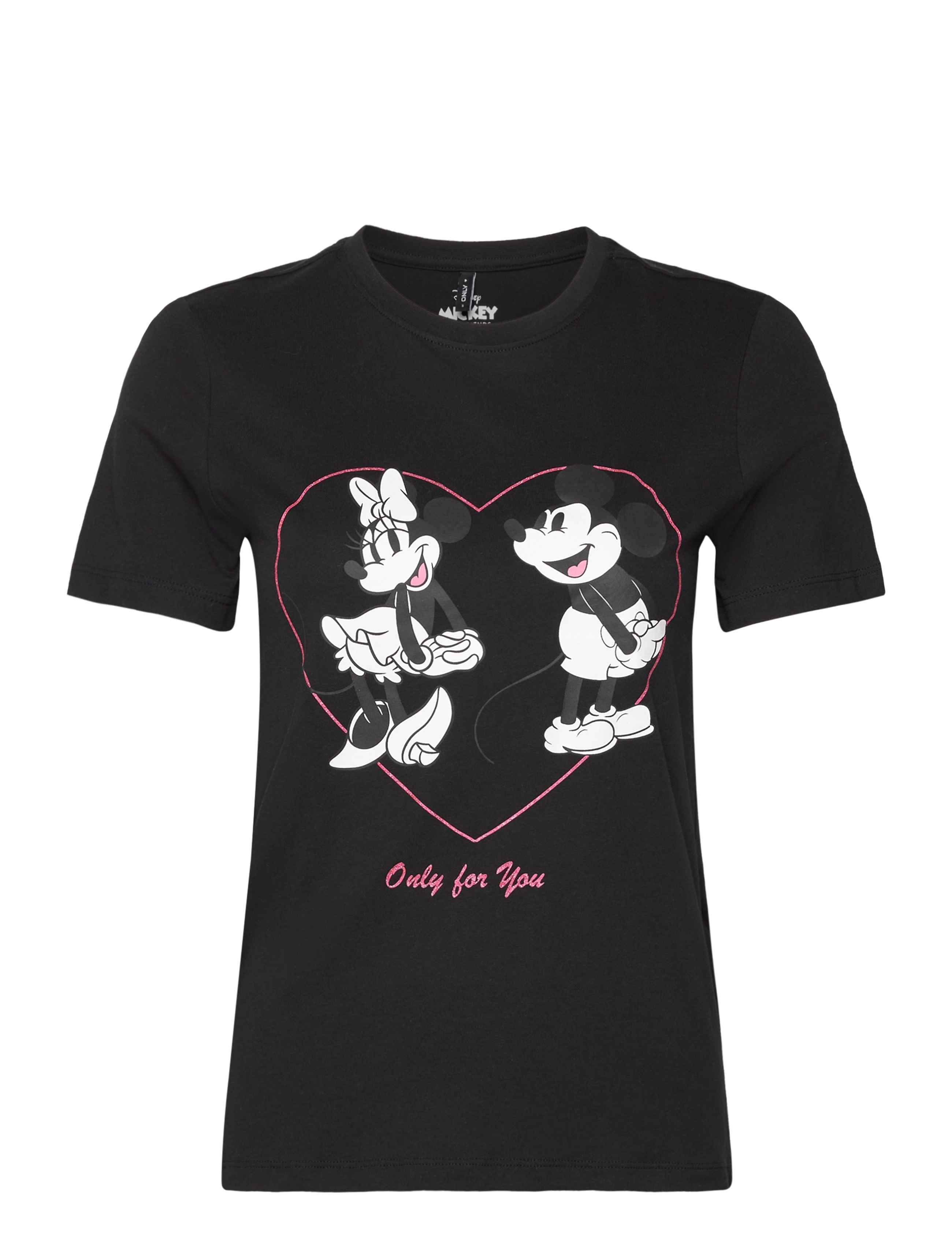 ONLY Onlmickey Life Reg S/S Valentine Top Jrs, XS, T-shirts & Oberteile, Schwarz - Short-sleeved, Frauen