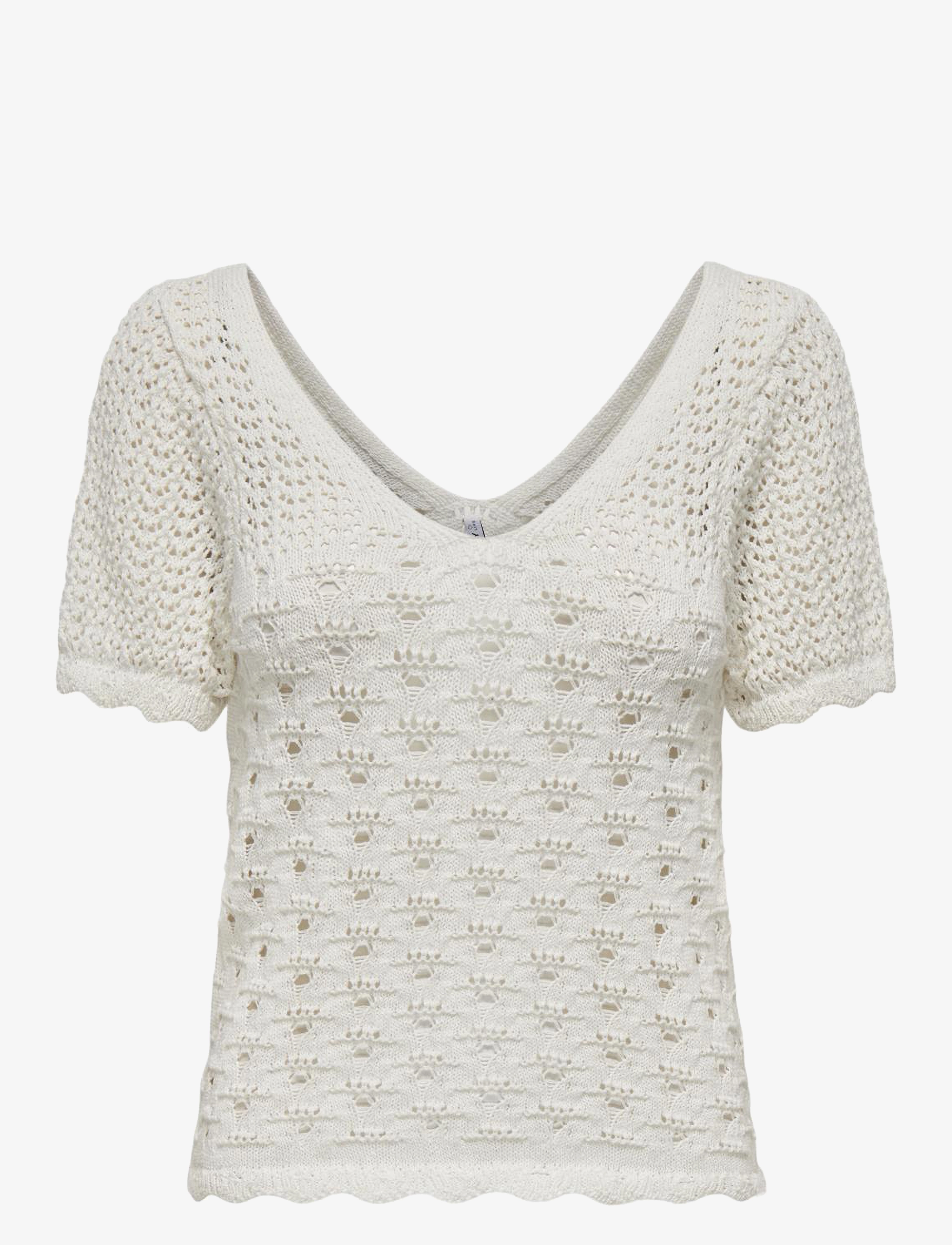 ONLY ONLBECCA LIFE SS V-NECK TOP CC KNT - Tøj - CLOUD DANCER / white