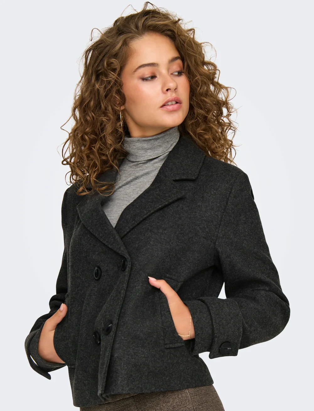 ONLY - ONLFREJA LIFE SHORT DB JACKET OTW NOOS - jakker - dark grey melange - 5