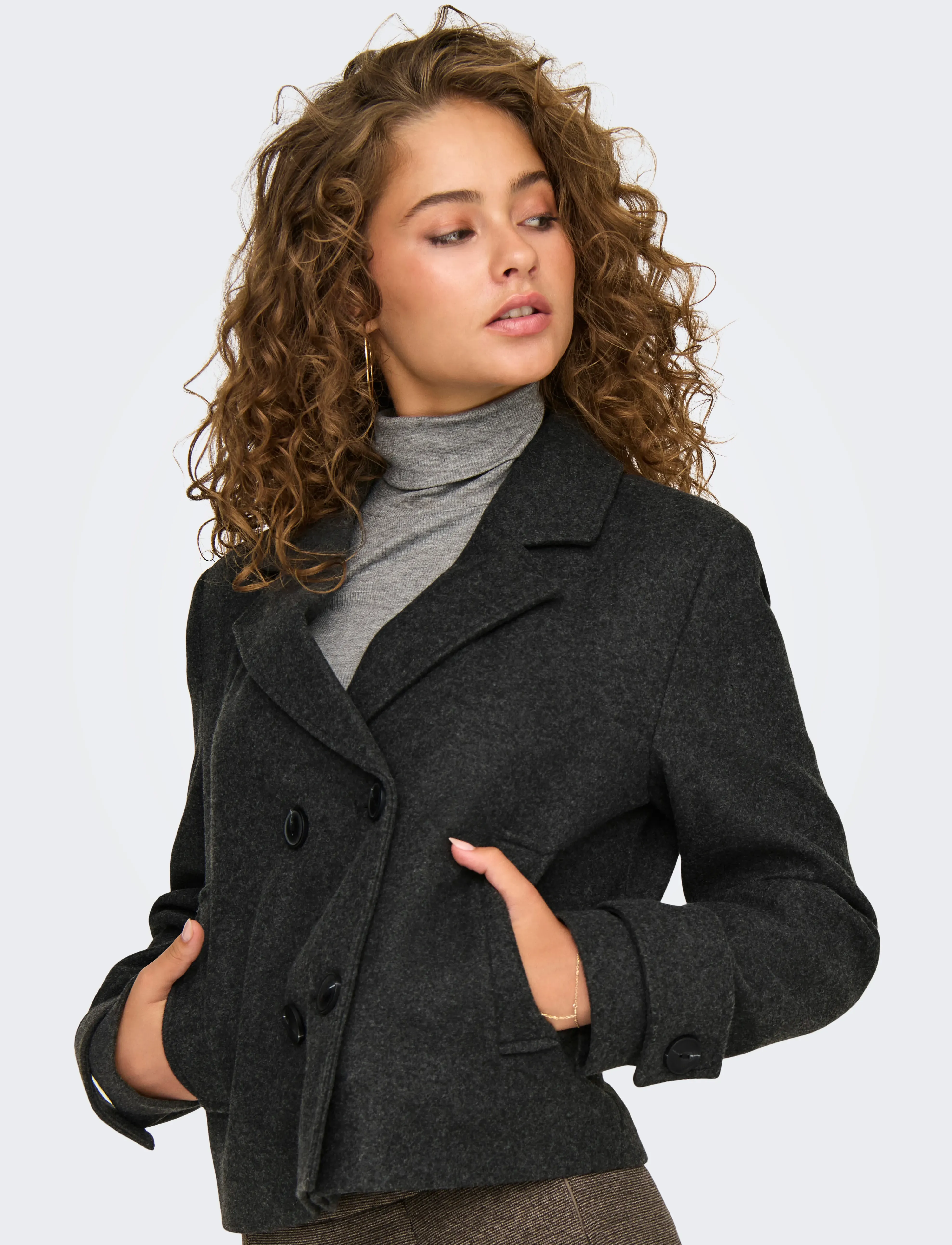 ONLY - ONLFREJA LIFE SHORT DB JACKET OTW NOOS - dark grey melange - 5