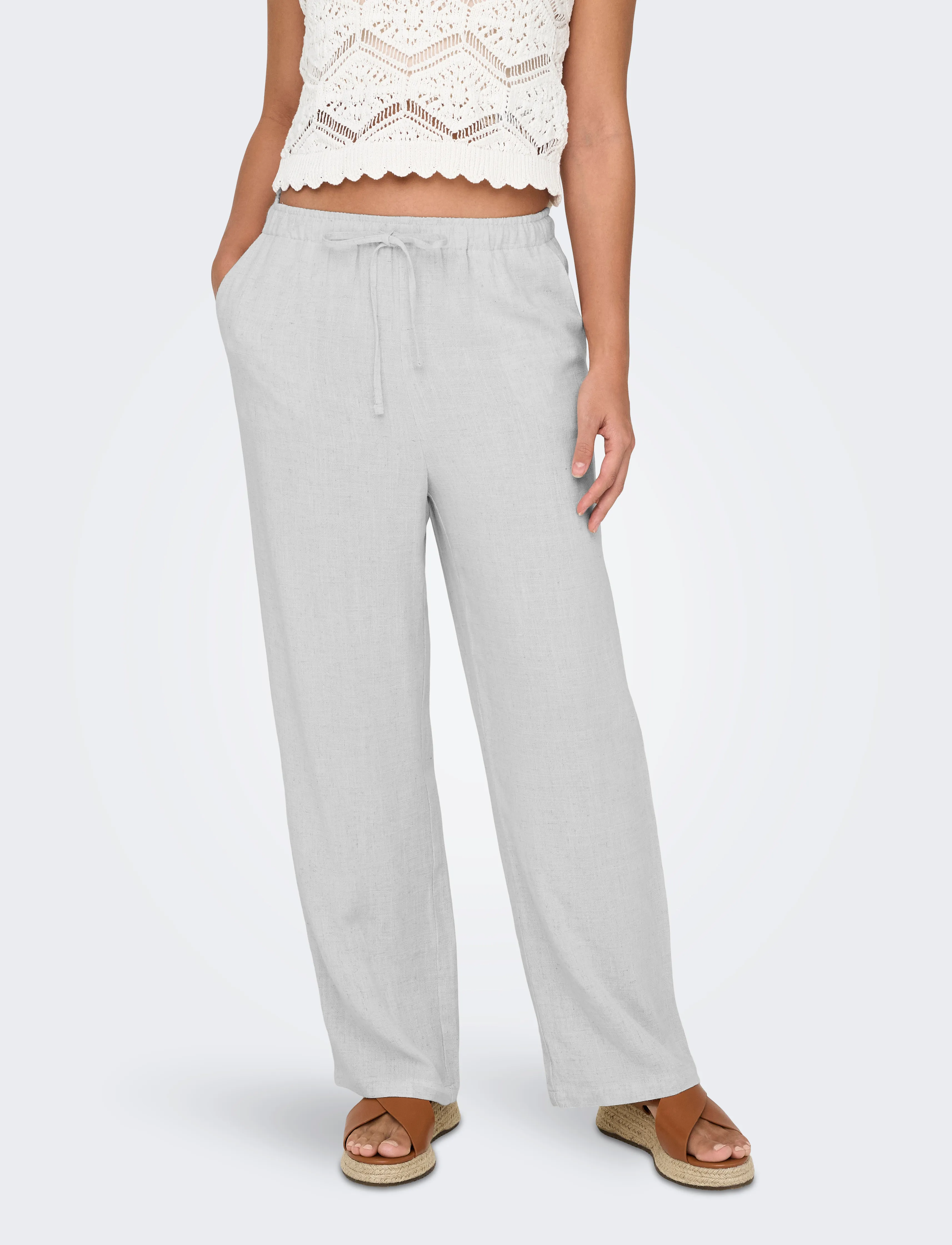 ONLY ONLSIESTA MW PULL-UP LINEN BL PNT NOOS - Püksid - BRIGHT WHITE / white