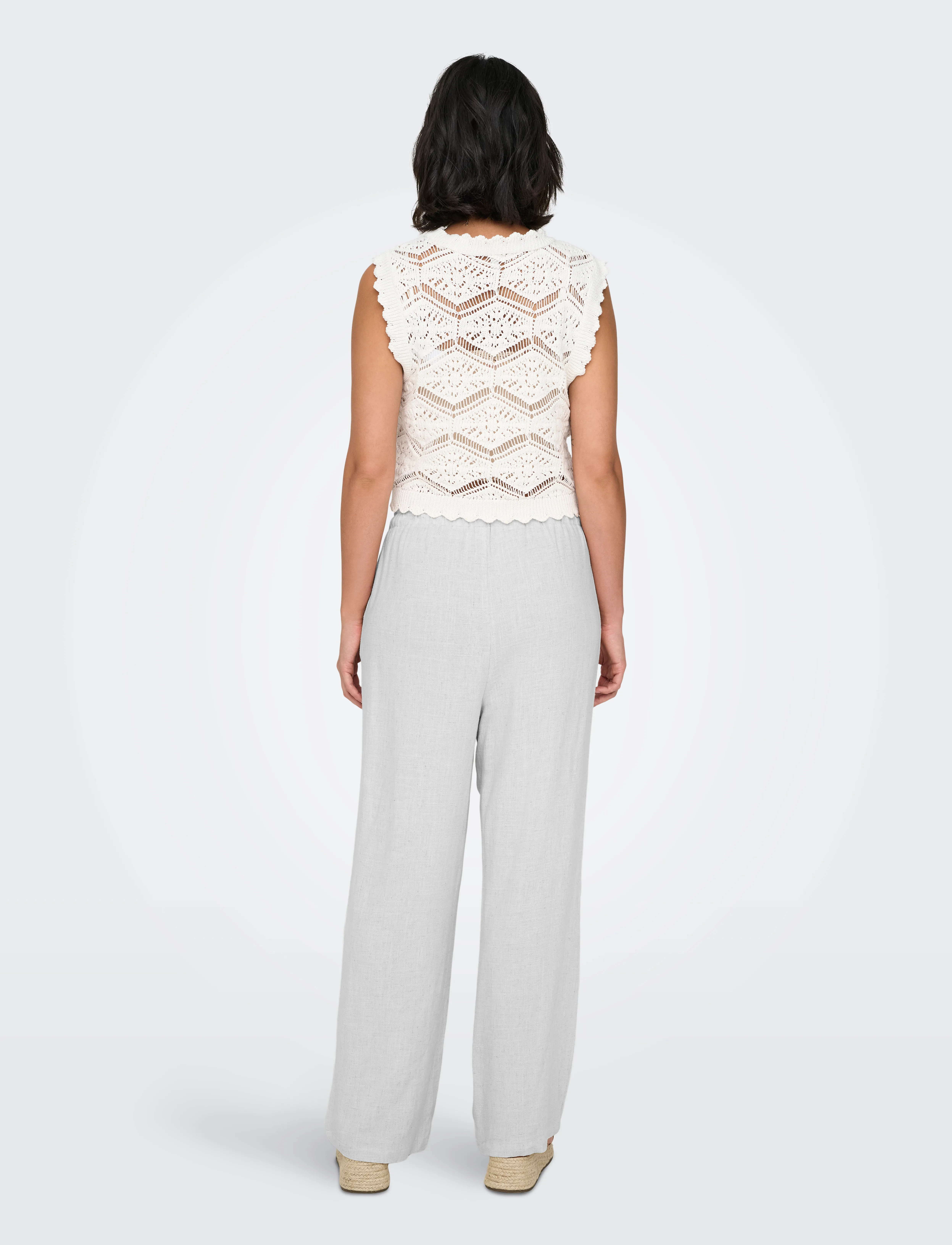 ONLY - ONLSIESTA MW PULL-UP LINEN BL PNT NOOS - linen trousers - bright white - 3