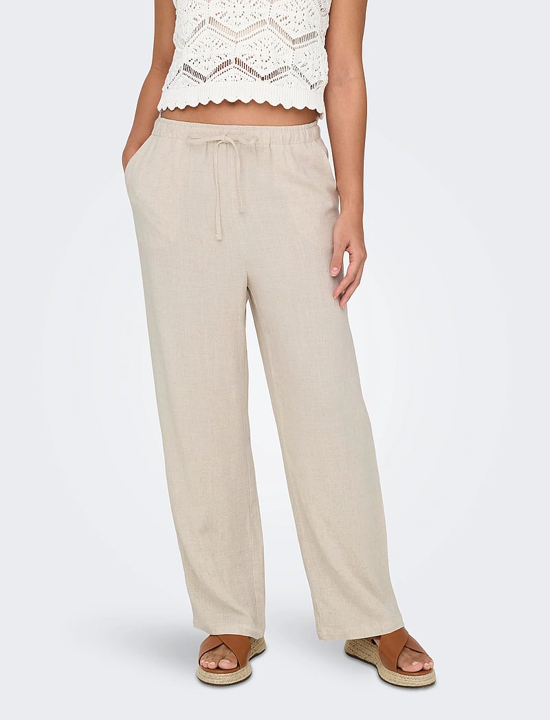 ONLY - ONLSIESTA MW PULL-UP LINEN BL PNT NOOS - hørbukser - moonbeam - 0