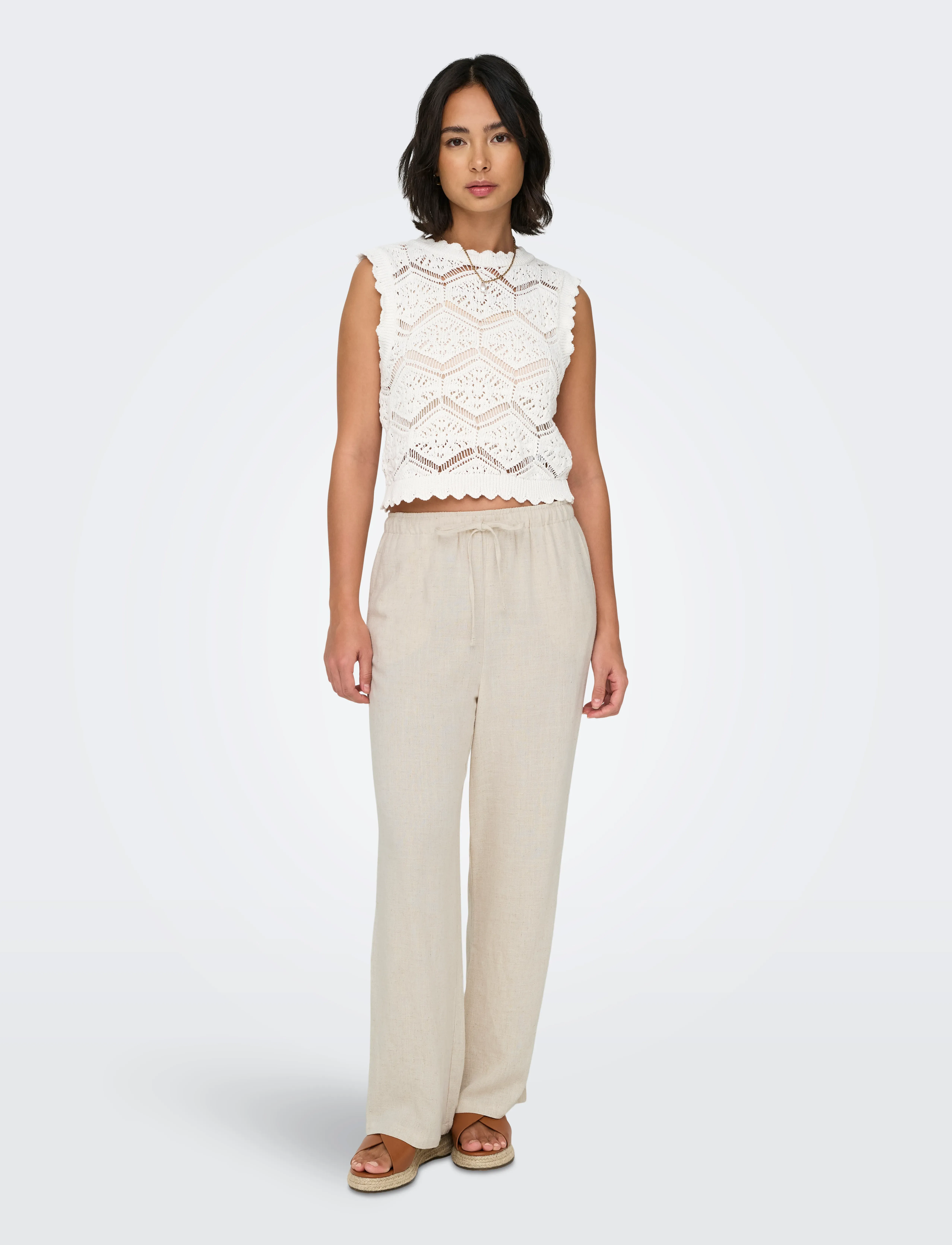 ONLY - ONLSIESTA MW PULL-UP LINEN BL PNT NOOS - hørbukser - moonbeam - 5