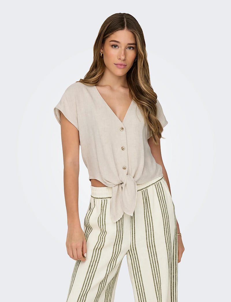 ONLY - ONLSIESTA SS KNOT LIN BL SHIRT PNT NOOS - stytterma skyrtur - moonbeam - 0