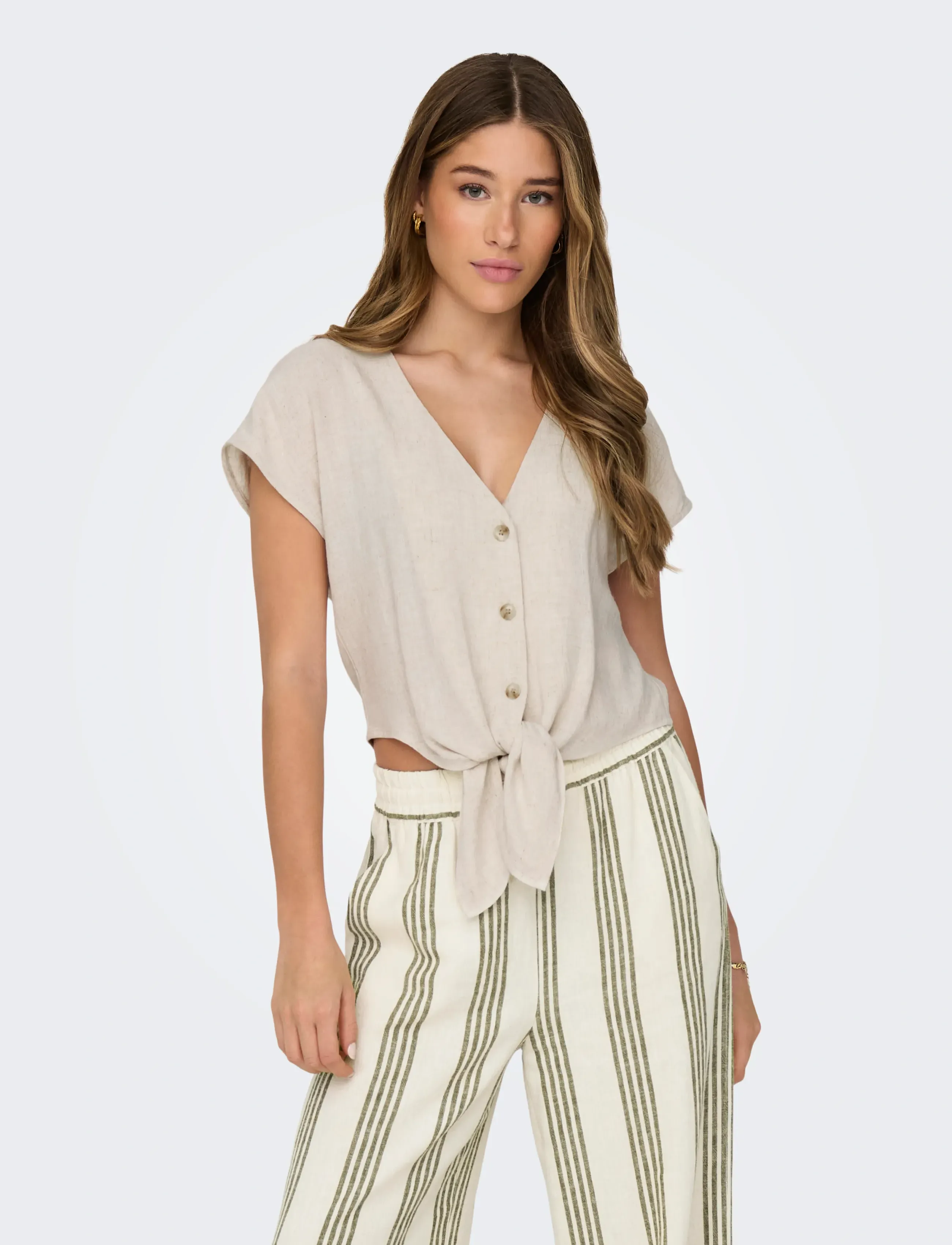 ONLY - ONLSIESTA SS KNOT LIN BL SHIRT PNT NOOS - kurzärmlige hemden - moonbeam - 0