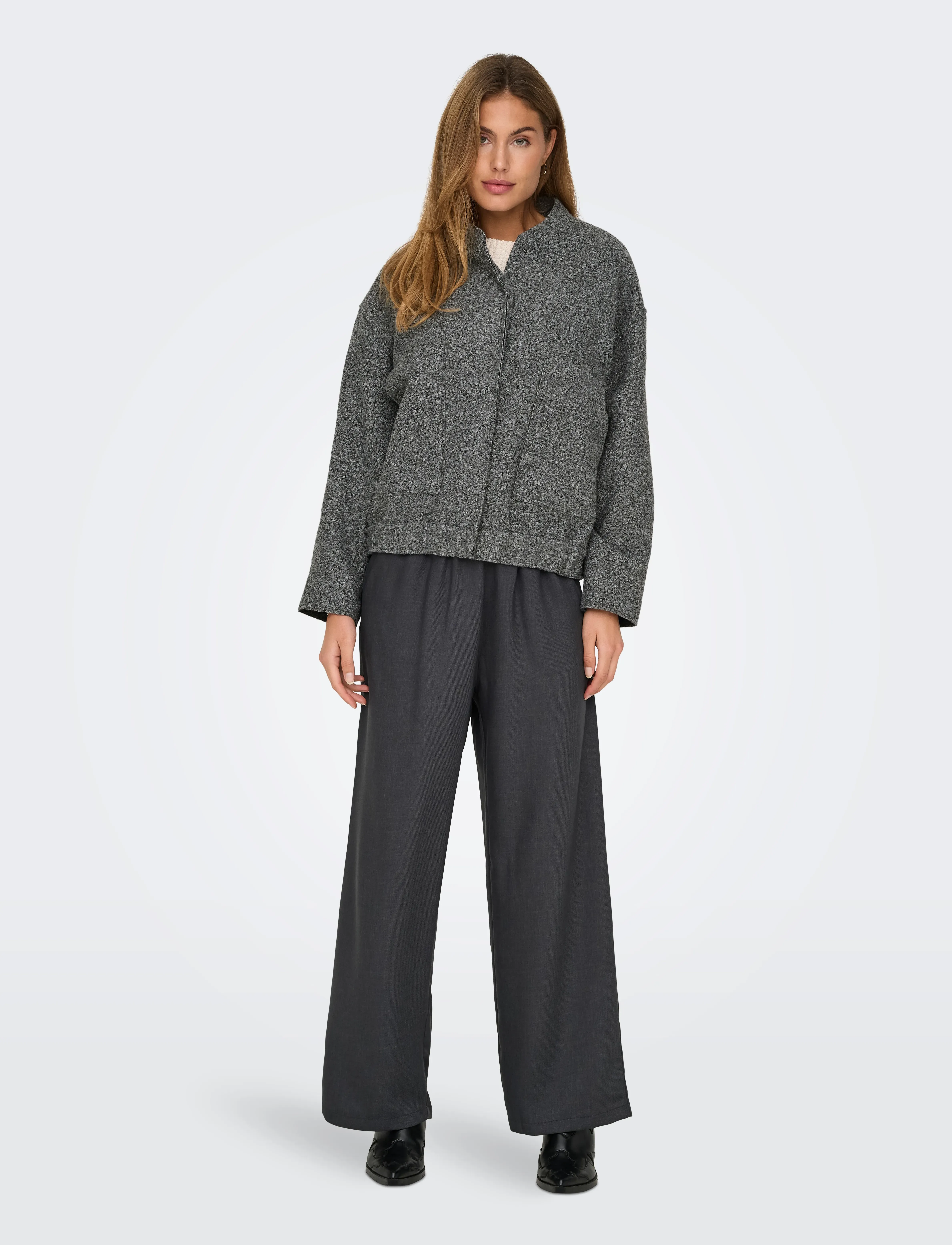 ONLY - ONLGAIA BOUCLE BOMBER CC OTW - overtøj - dark grey melange - 4