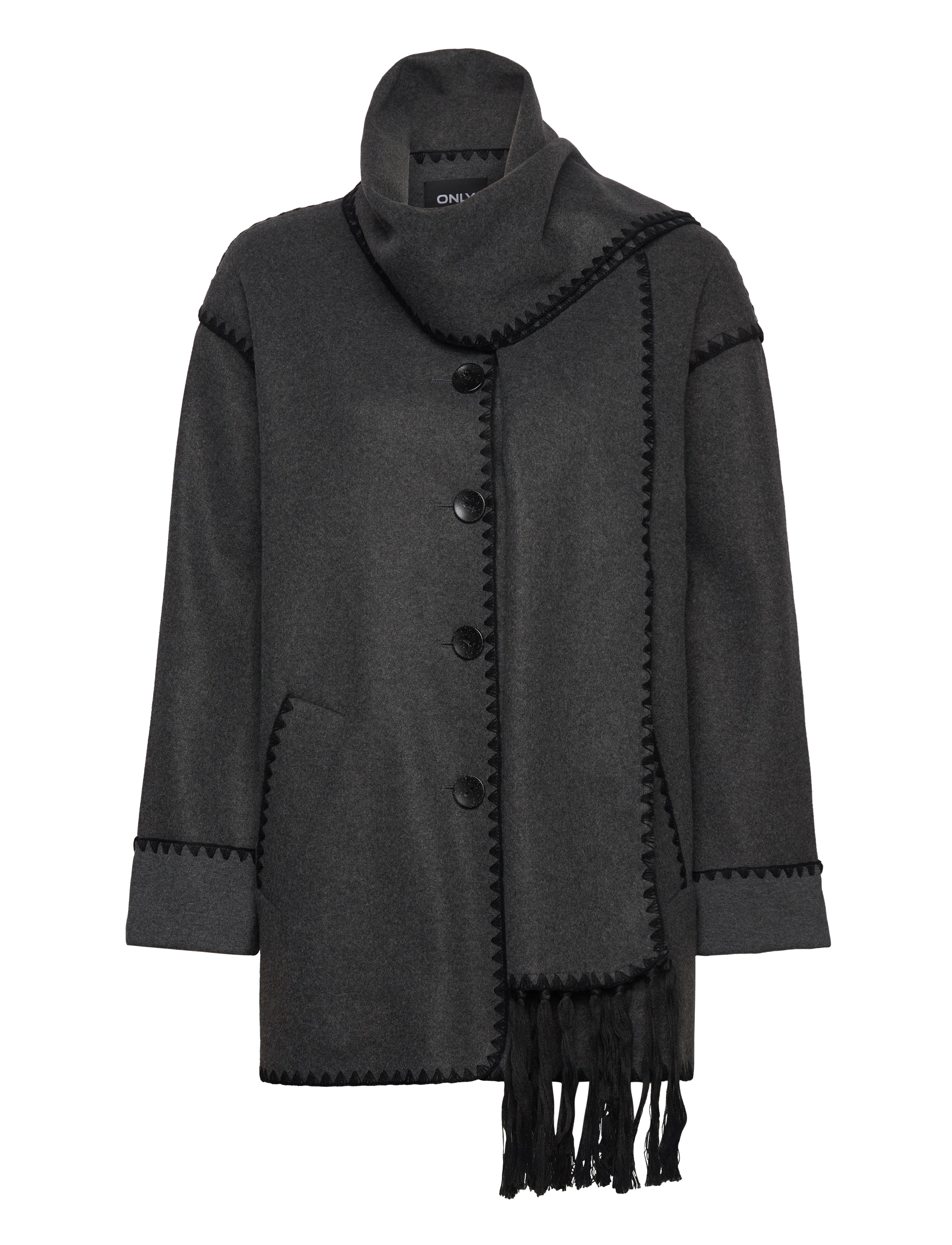 ONLY ONLELBA LIFE SCALLOP EDGE SCARF COAT OTW - Kläder - DARK GREY MELANGE / grey