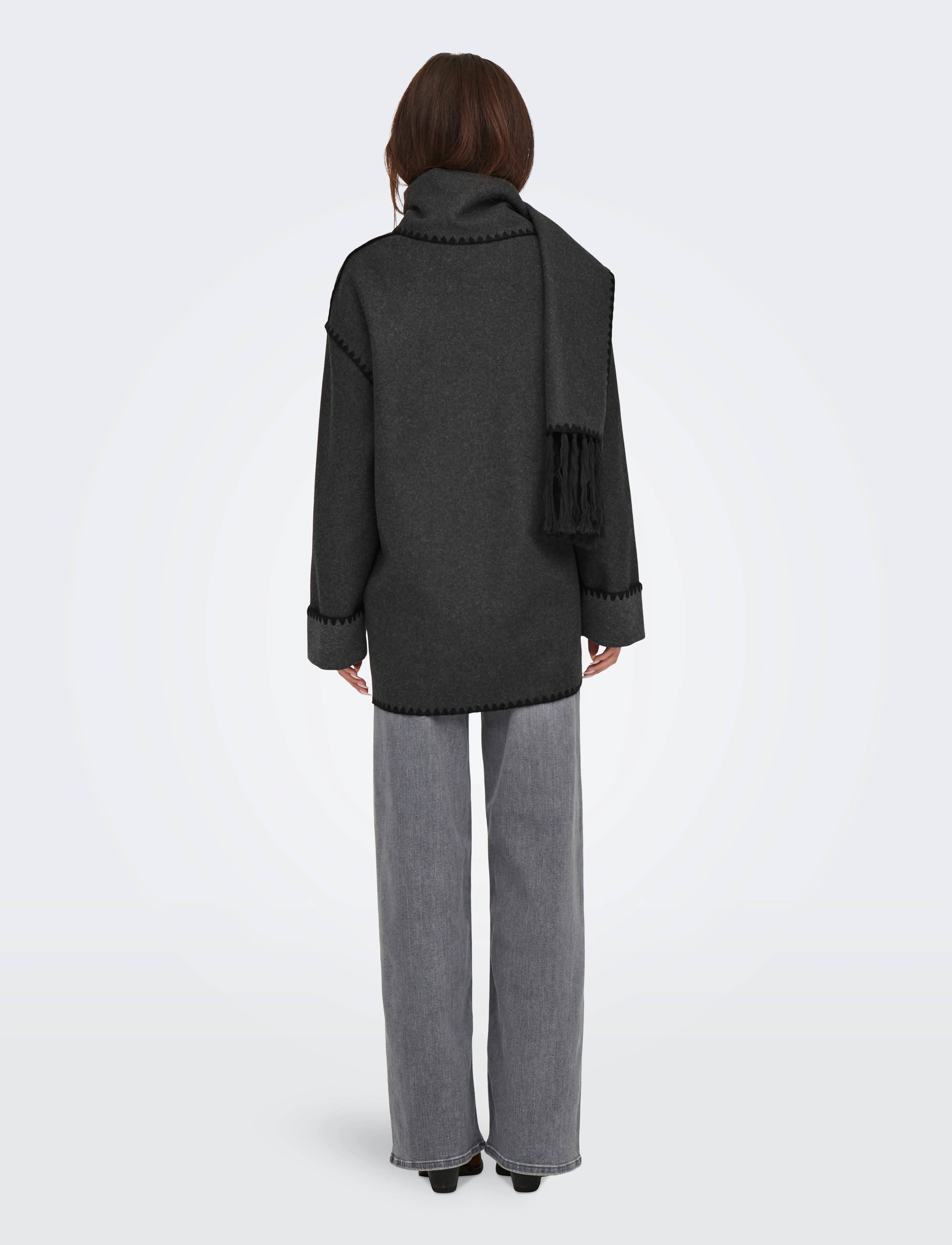 ONLY - ONLELBA LIFE SCALLOP EDGE SCARF COAT OTW - overtøj - dark grey melange - 4