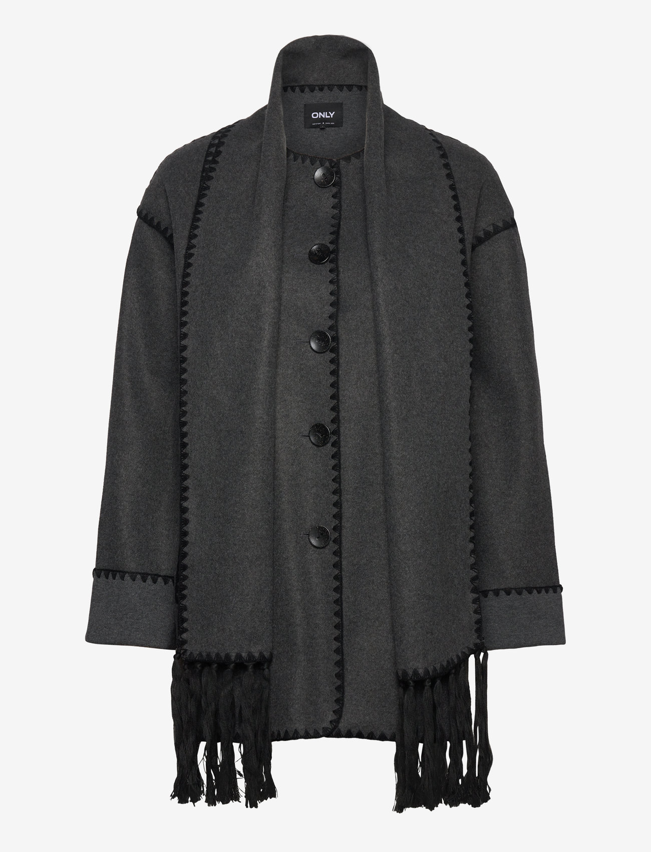 ONLY - ONLELBA LIFE SCALLOP EDGE SCARF COAT OTW - Üleriided - dark grey melange - 2