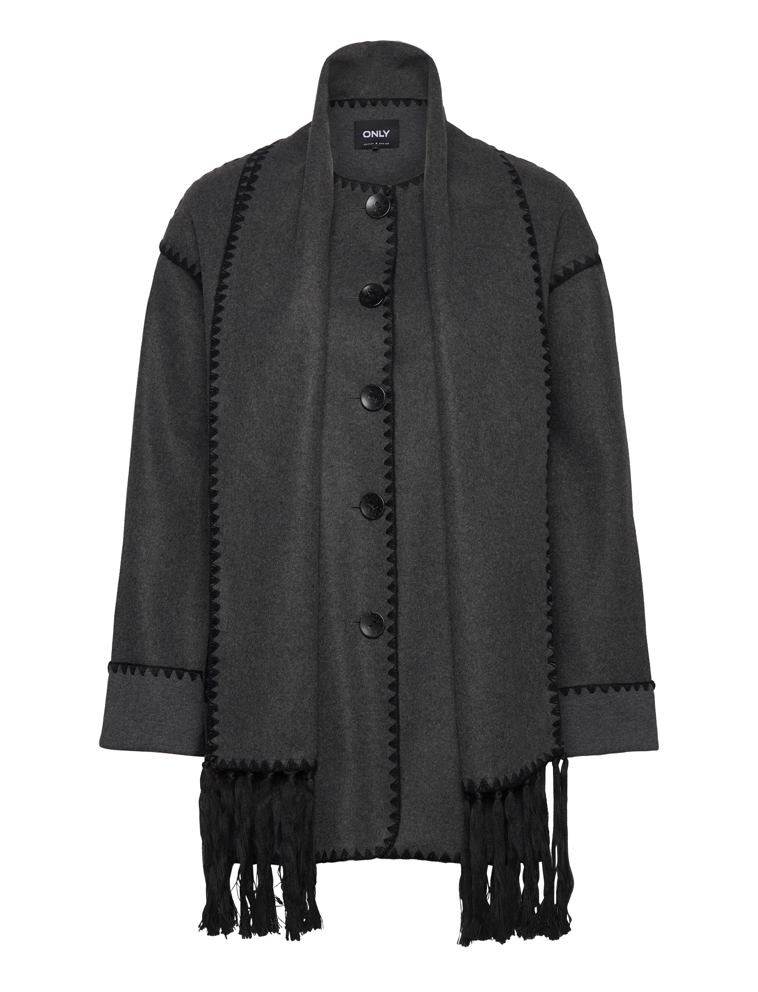 ONLY - ONLELBA LIFE SCALLOP EDGE SCARF COAT OTW - overtøj - dark grey melange - 3