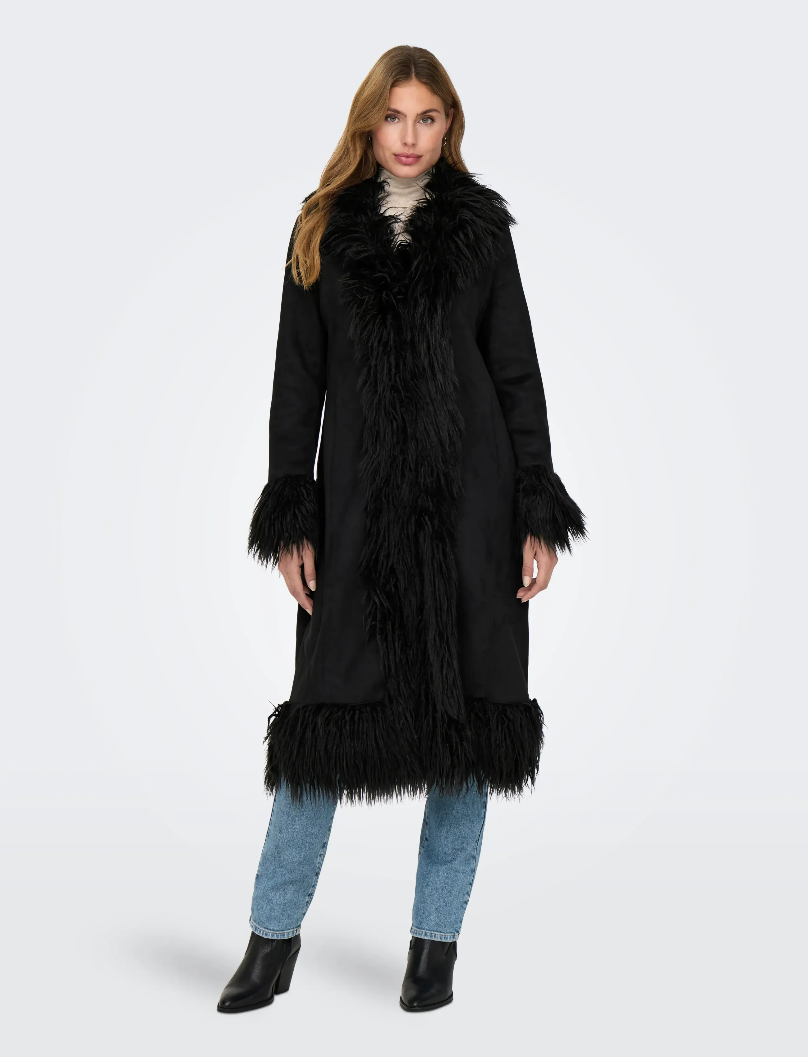 ONLY Onlvienna Faux Suede Fur Coat Cc Otw, Kvinder, Faux Ruskind Frakke Med Faux Pels, Sort, Str: XS