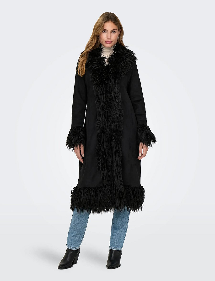 ONLY - ONLVIENNA FAUX SUEDE FUR COAT CC OTW - fuskpäls - black - 0