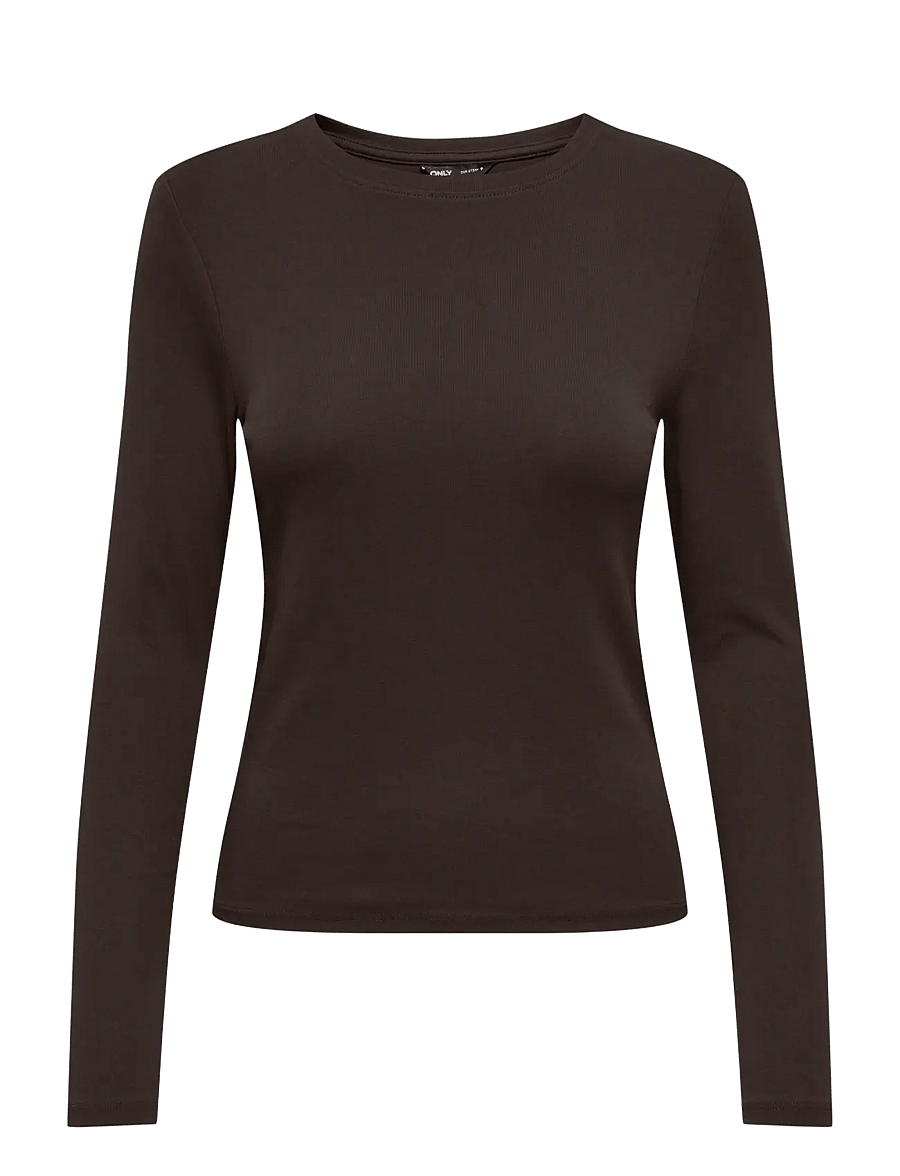 ONLY - ONLRILEY O-NECK L/S TOP JRS NOOS - pikkade varrukatega topid - black coffee - 1