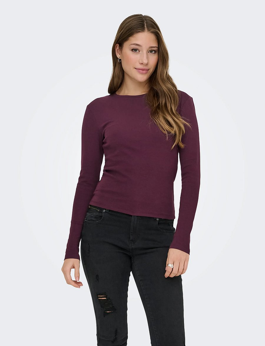 ONLY - ONLRILEY O-NECK L/S TOP JRS NOOS - langærmede toppe - winetasting - 0