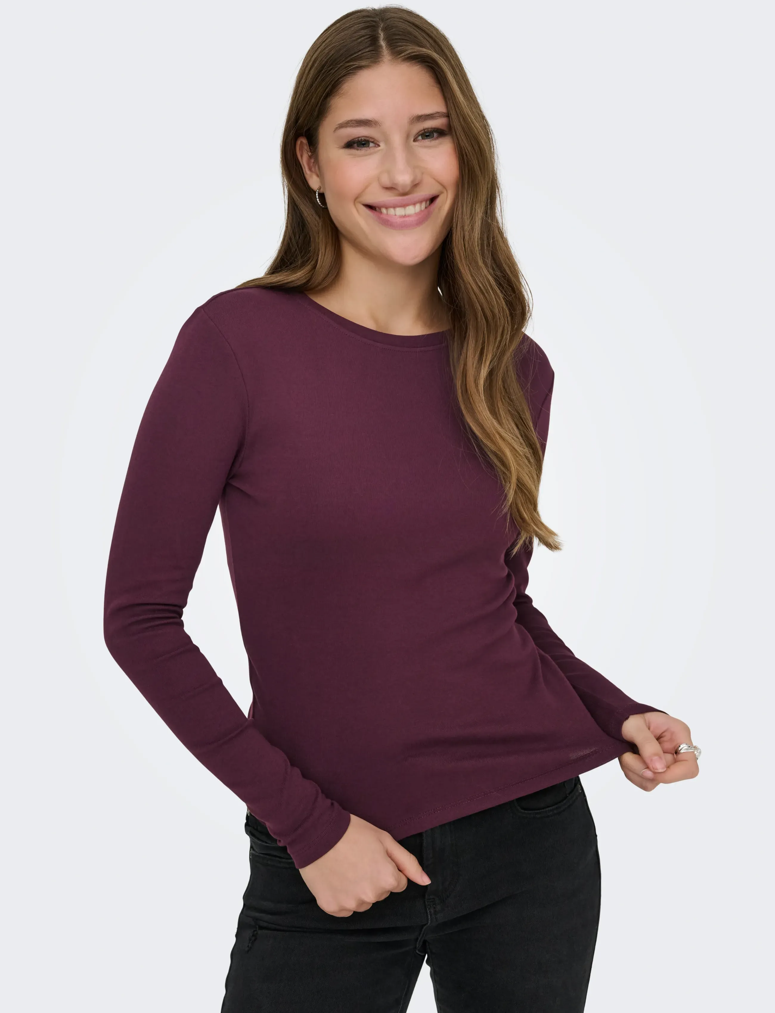 ONLY - ONLRILEY O-NECK L/S TOP JRS NOOS - langærmede toppe - winetasting - 5