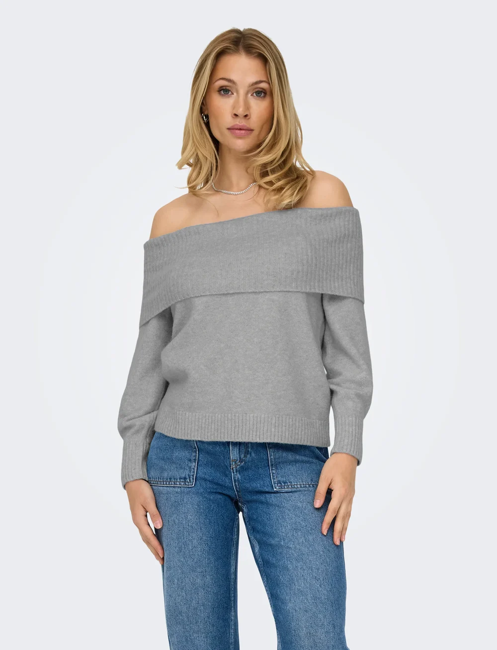 ONLY - ONLJEANETT LIFE L/S OFF SHOULDER CC KNT - sviitrid - light grey melange - 0