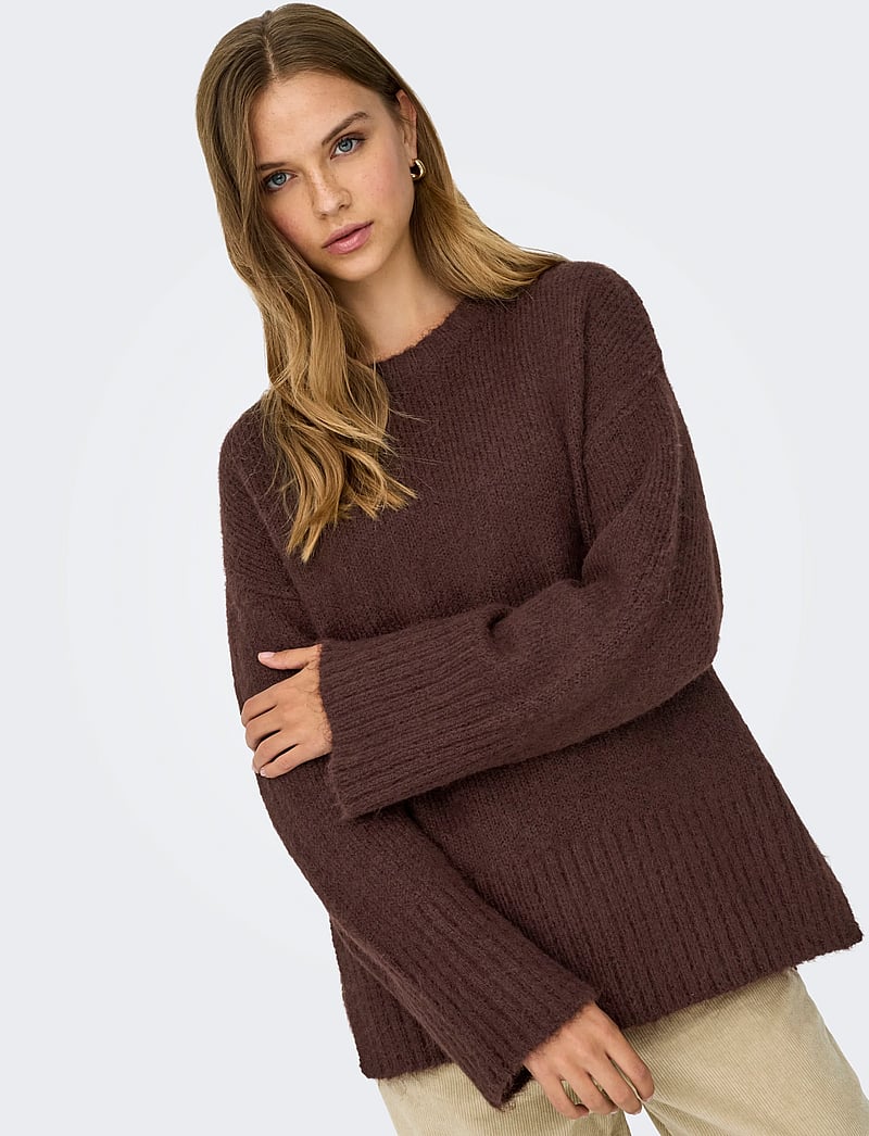 ONLY - ONLMAGGIE LIFE LS LOOSE O-NECK CC KNT - stickade tröjor - seal brown - 4