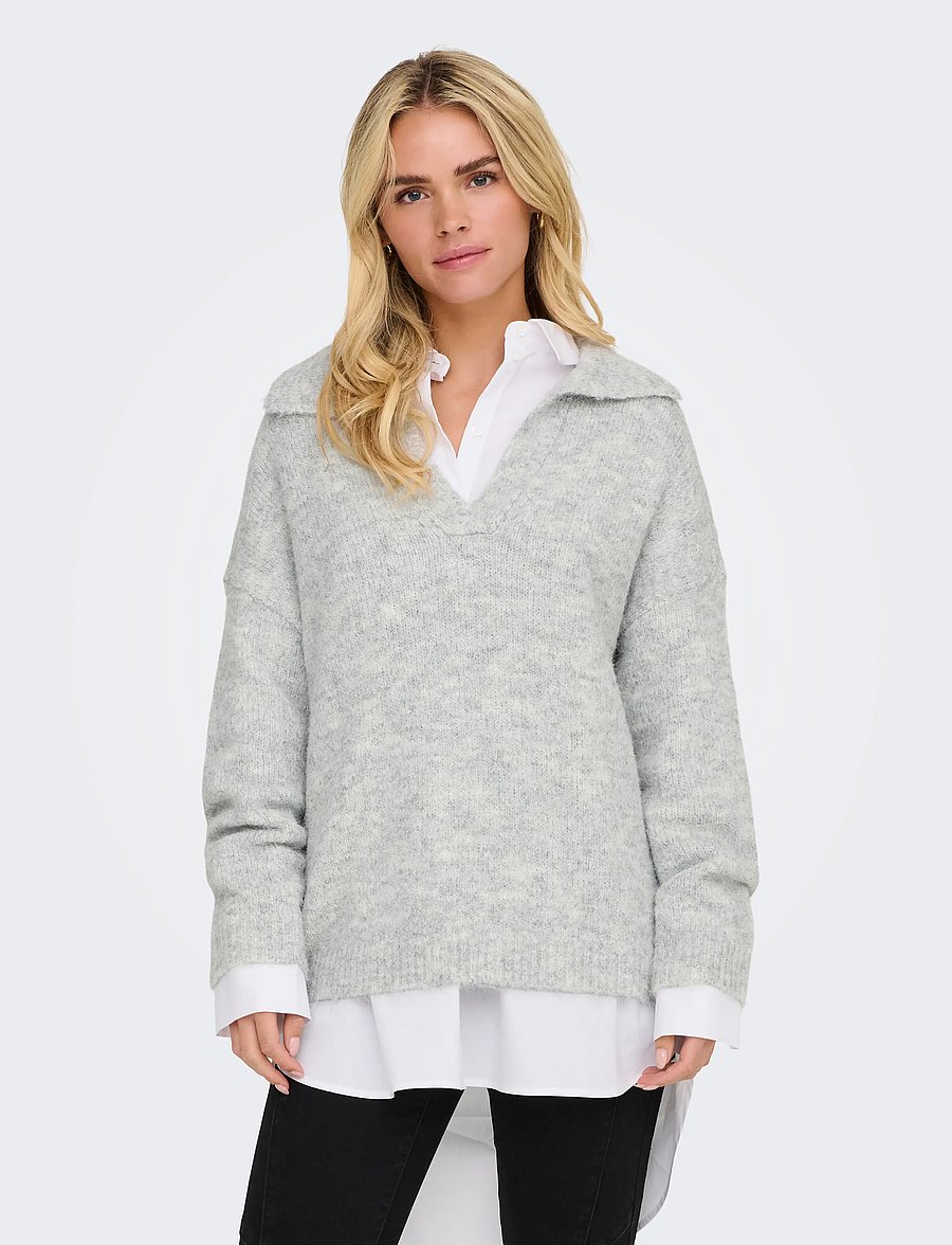 ONLY - ONLMAGGIE LIFE LS SPLIT NECK CC KNT - light grey melange - 0