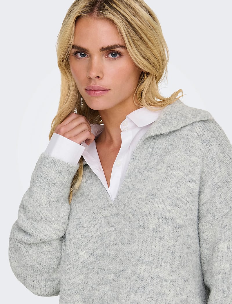 ONLY - ONLMAGGIE LIFE LS SPLIT NECK CC KNT - light grey melange - 4