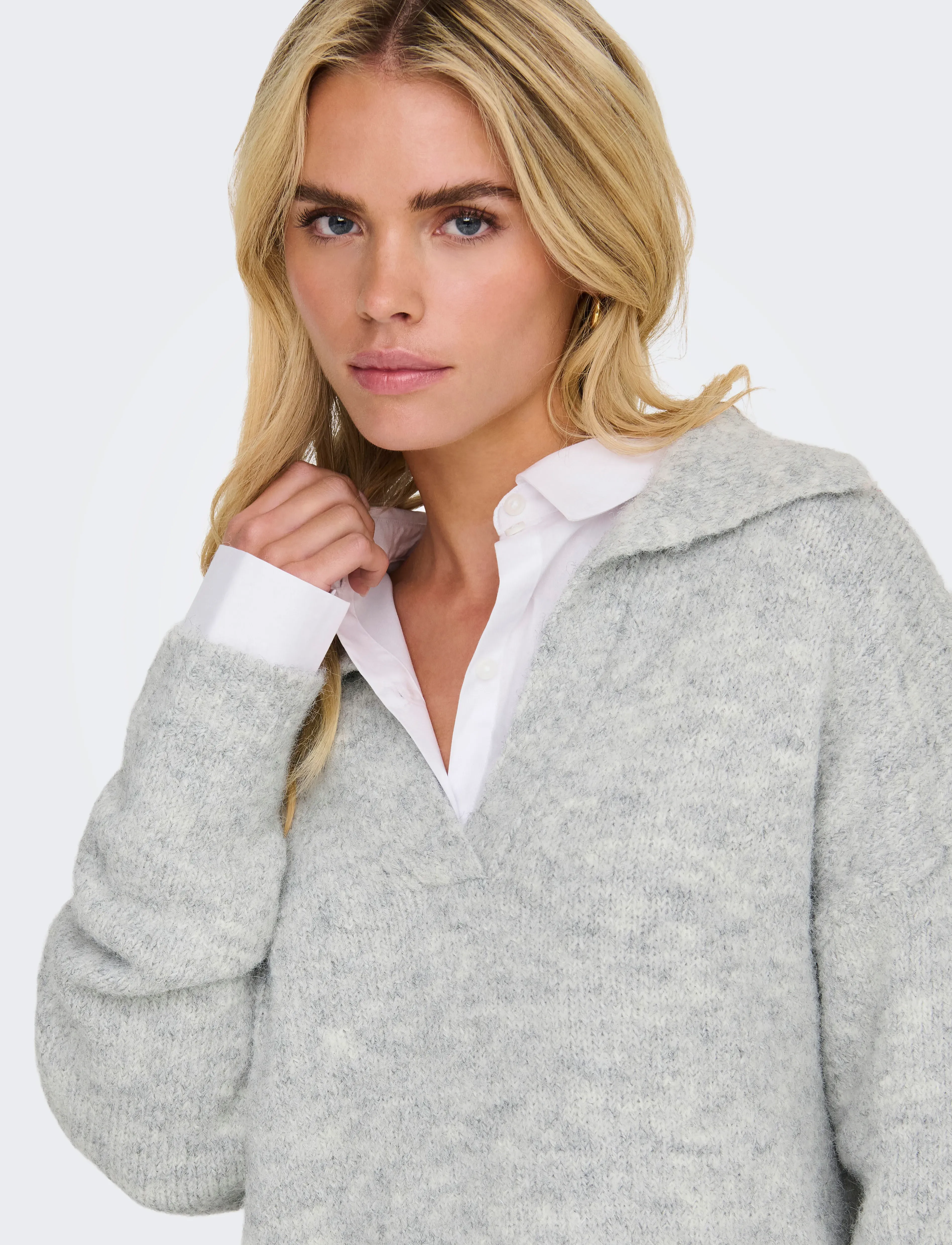 ONLY - ONLMAGGIE LIFE LS SPLIT NECK CC KNT - light grey melange - 4