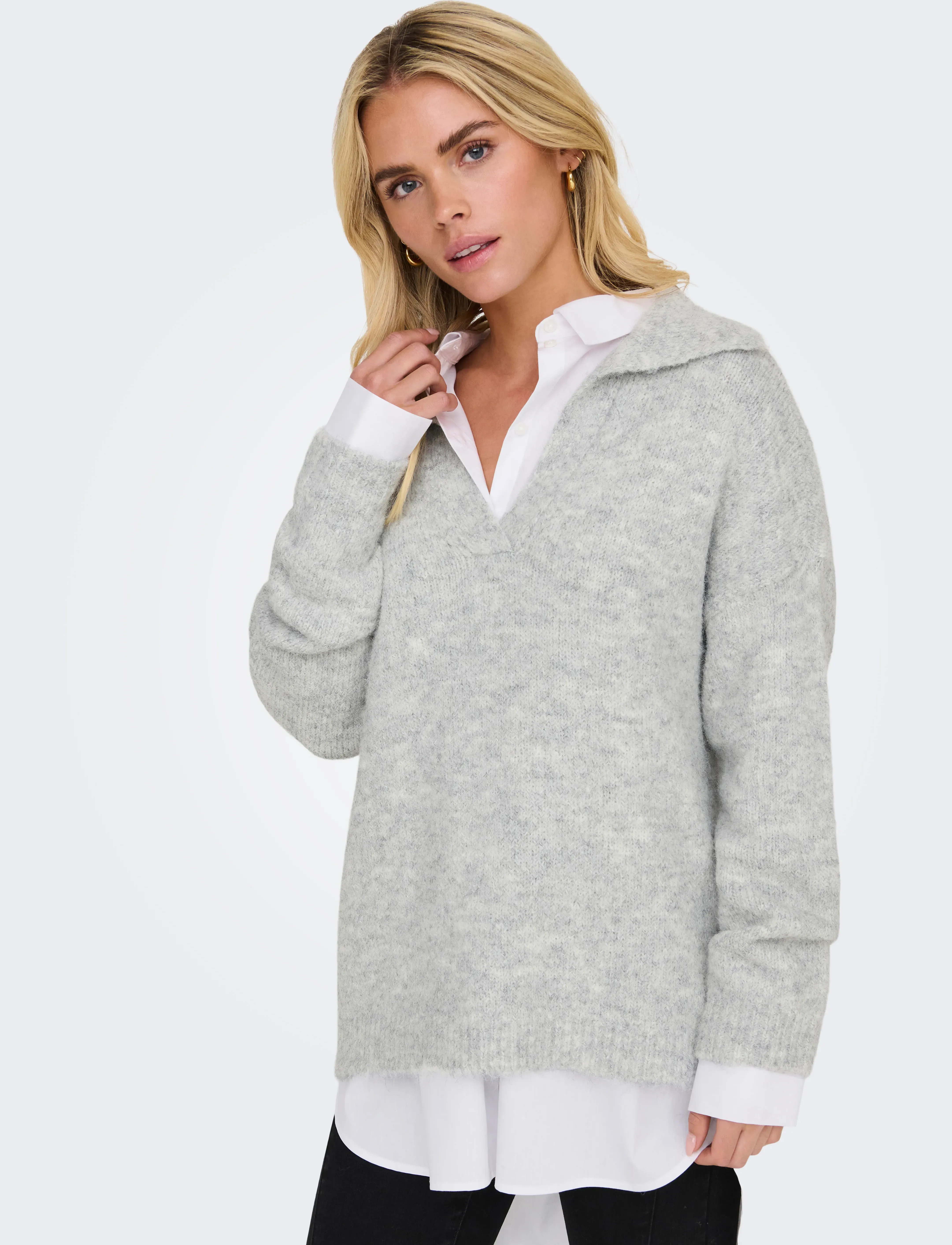 ONLY - ONLMAGGIE LIFE LS SPLIT NECK CC KNT - light grey melange - 5