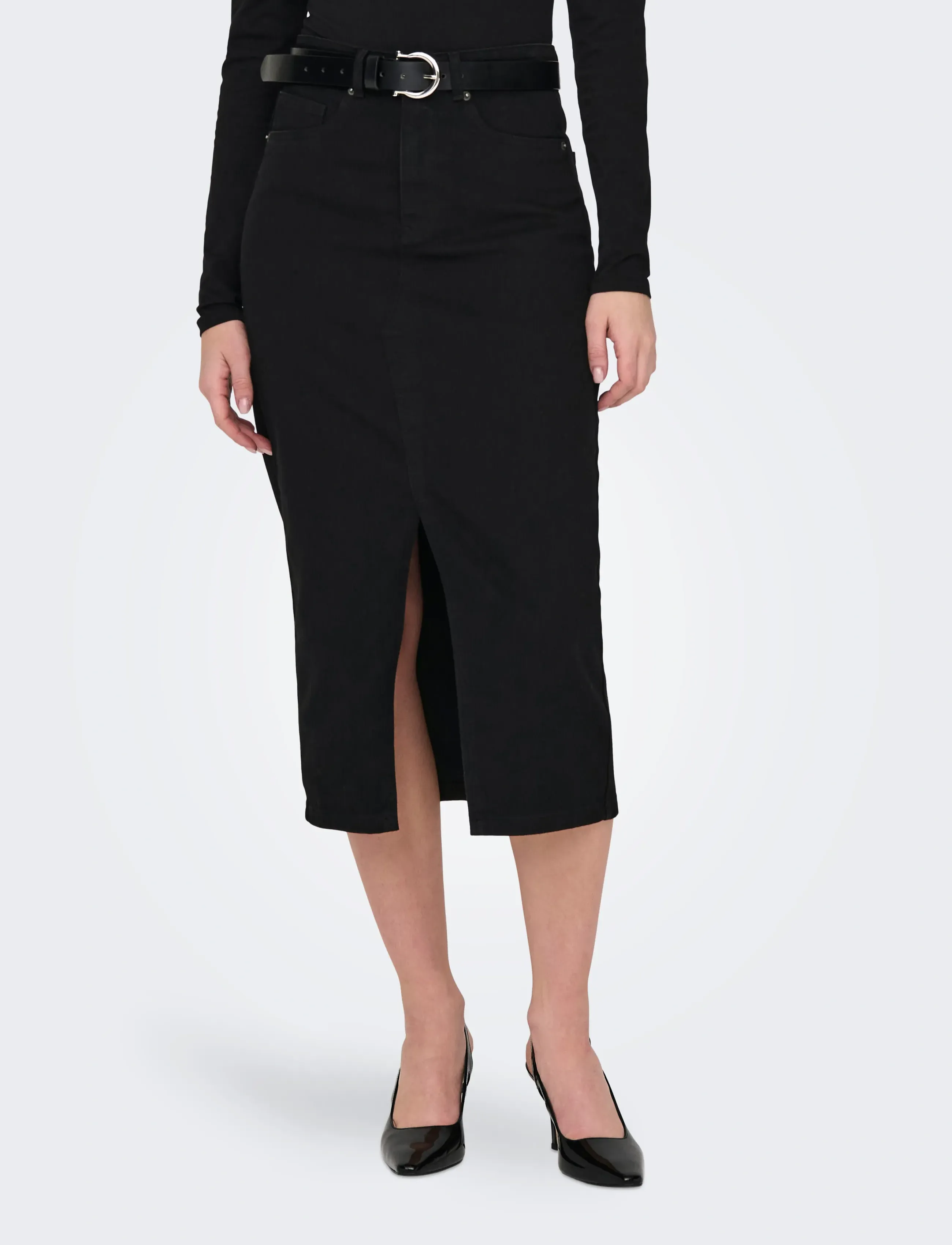 ONLY Onlsiri Front Slit Skirt Dnm Gua Noos, XS, Röcke, Schwarz - Knee-length & Midi Frauen