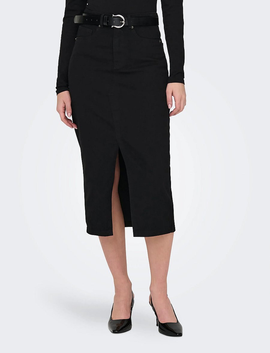 ONLY - ONLSIRI FRONT SLIT SKIRT DNM GUA NOOS - jeansröcke - black denim - 0