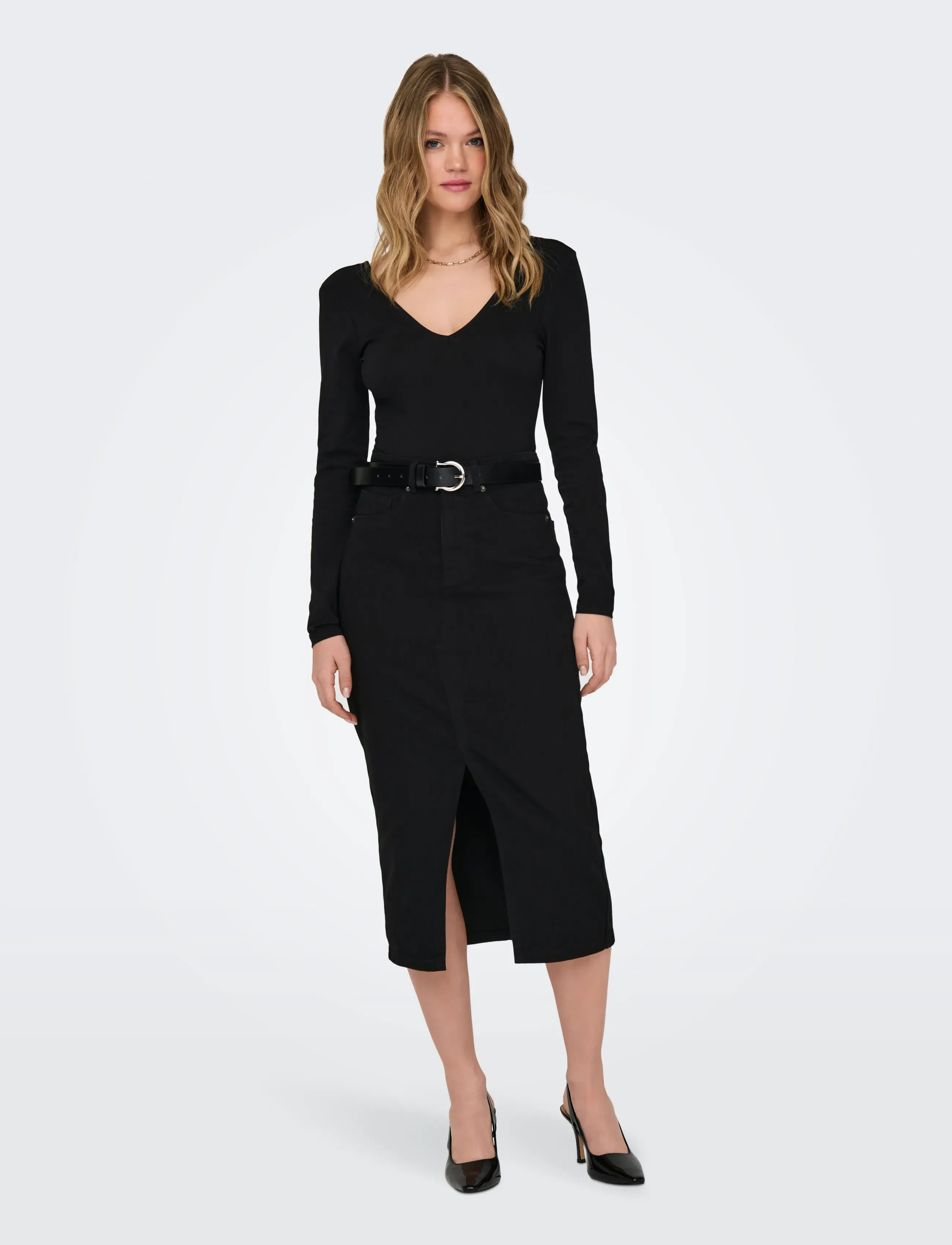 ONLY - ONLSIRI FRONT SLIT SKIRT DNM GUA NOOS - jeansröcke - black denim - 3
