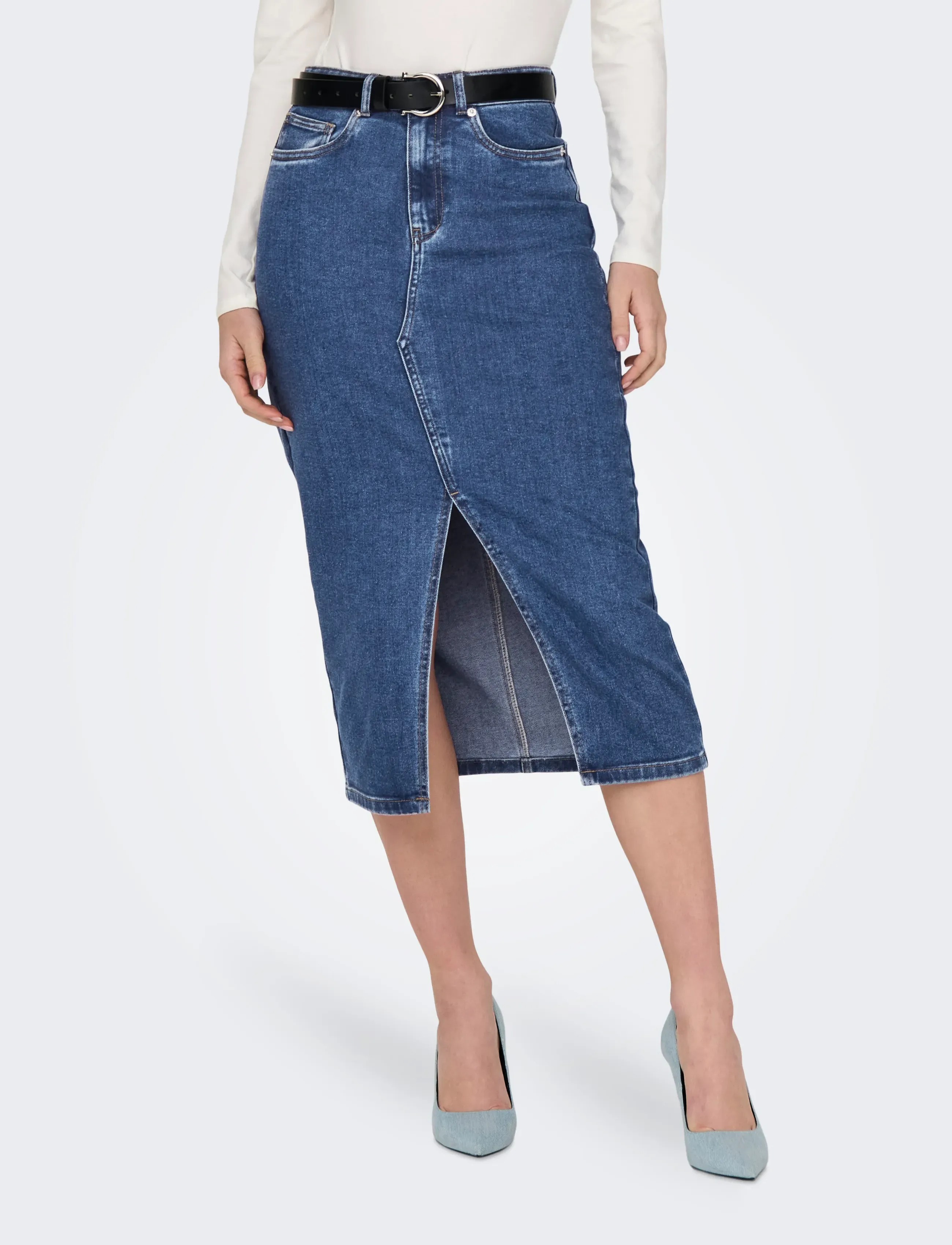 ONLY - ONLSIRI FRONT SLIT SKIRT DNM GUA NOOS - jeansröcke - medium blue denim - 0