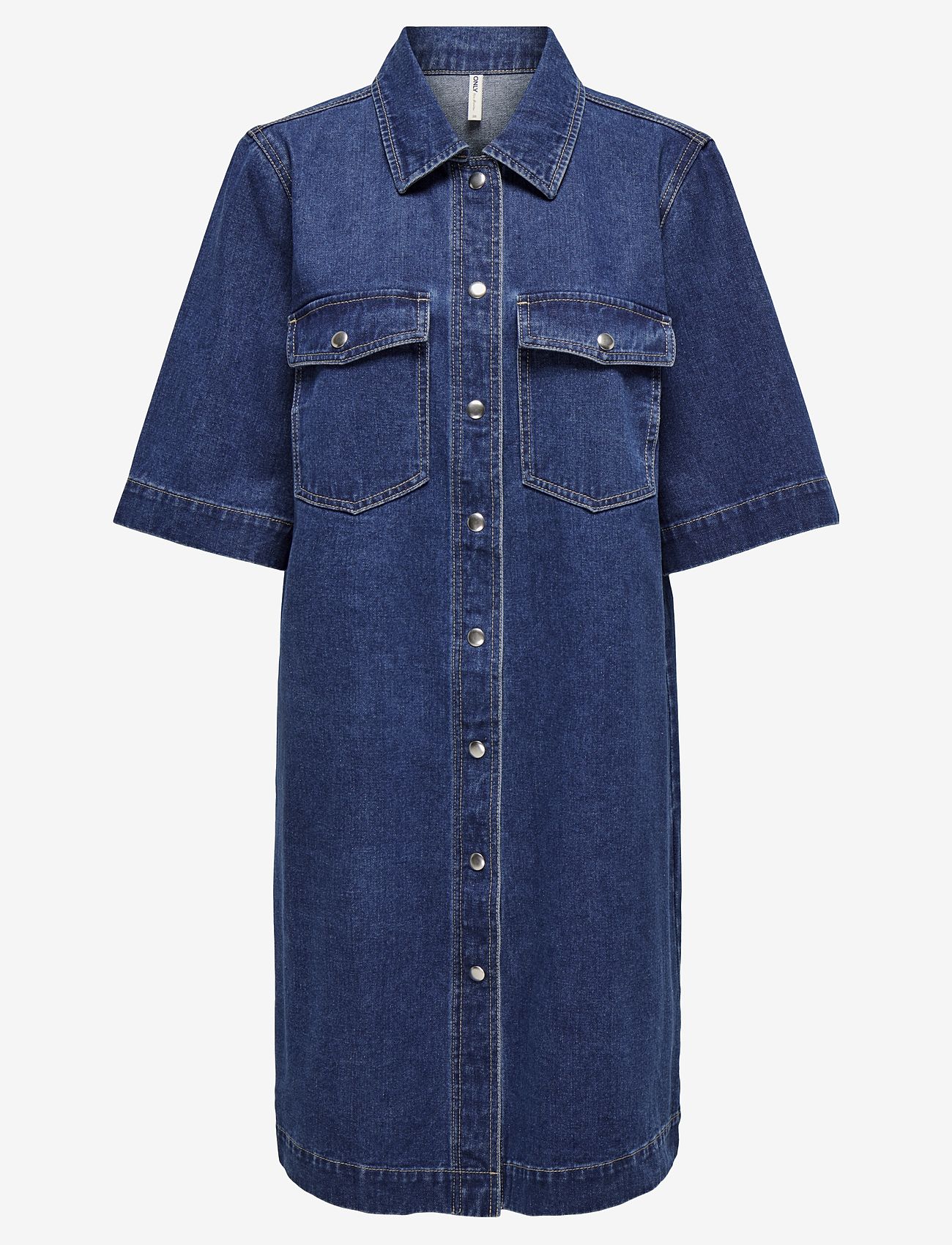 ONLY - ONLBELLE S/S BUTTON DRESS DNM GUA NOOS - skjortklänningar - dark blue denim - 1