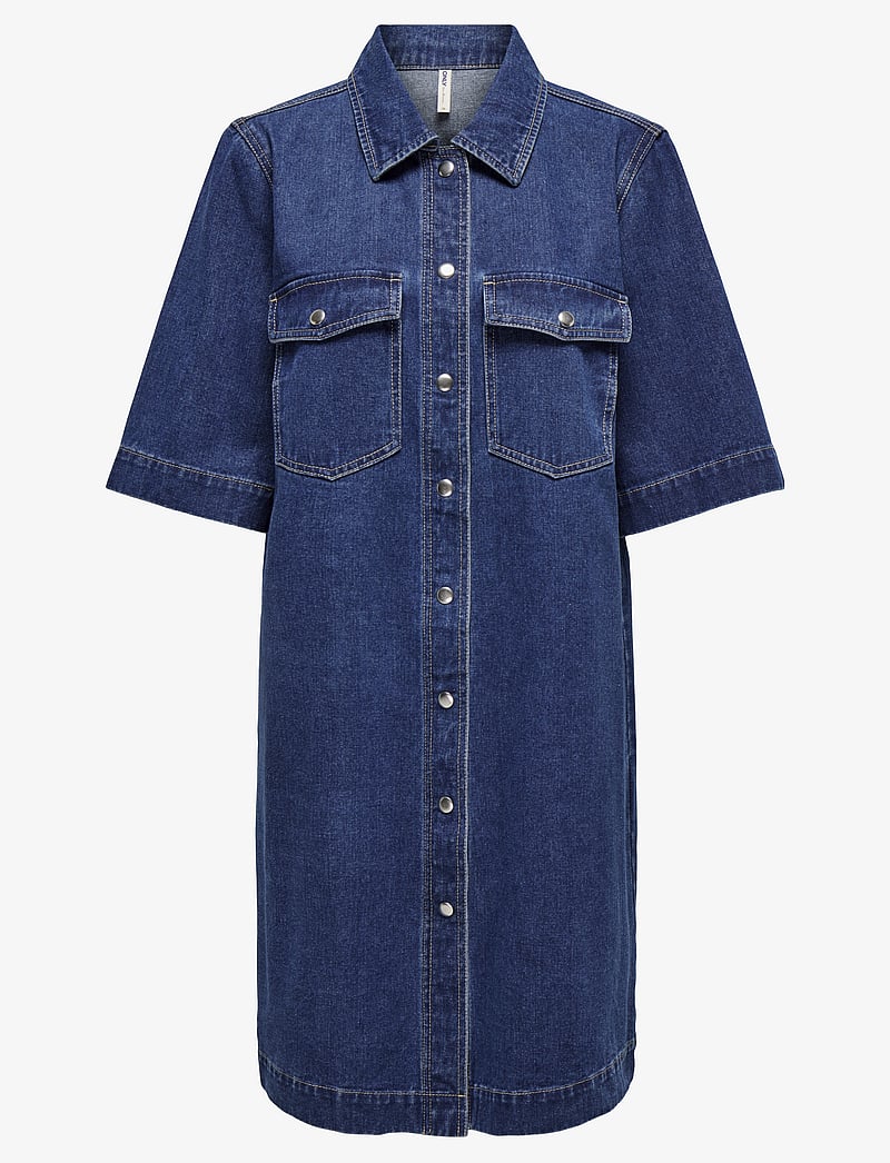 ONLY - ONLBELLE S/S BUTTON DRESS DNM GUA NOOS - skjortklänningar - dark blue denim - 1