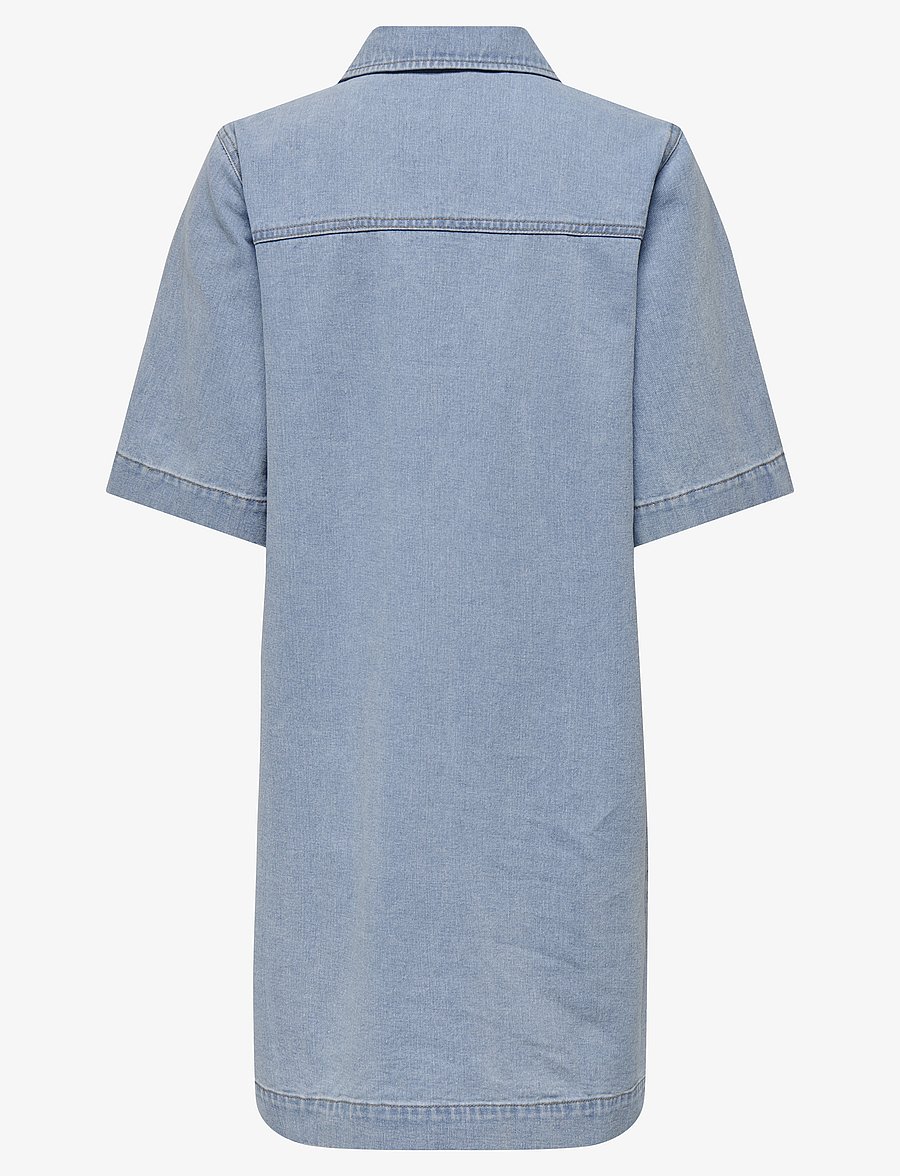 ONLY - ONLBELLE S/S BUTTON DRESS DNM GUA NOOS - skjortklänningar - light blue denim - 2