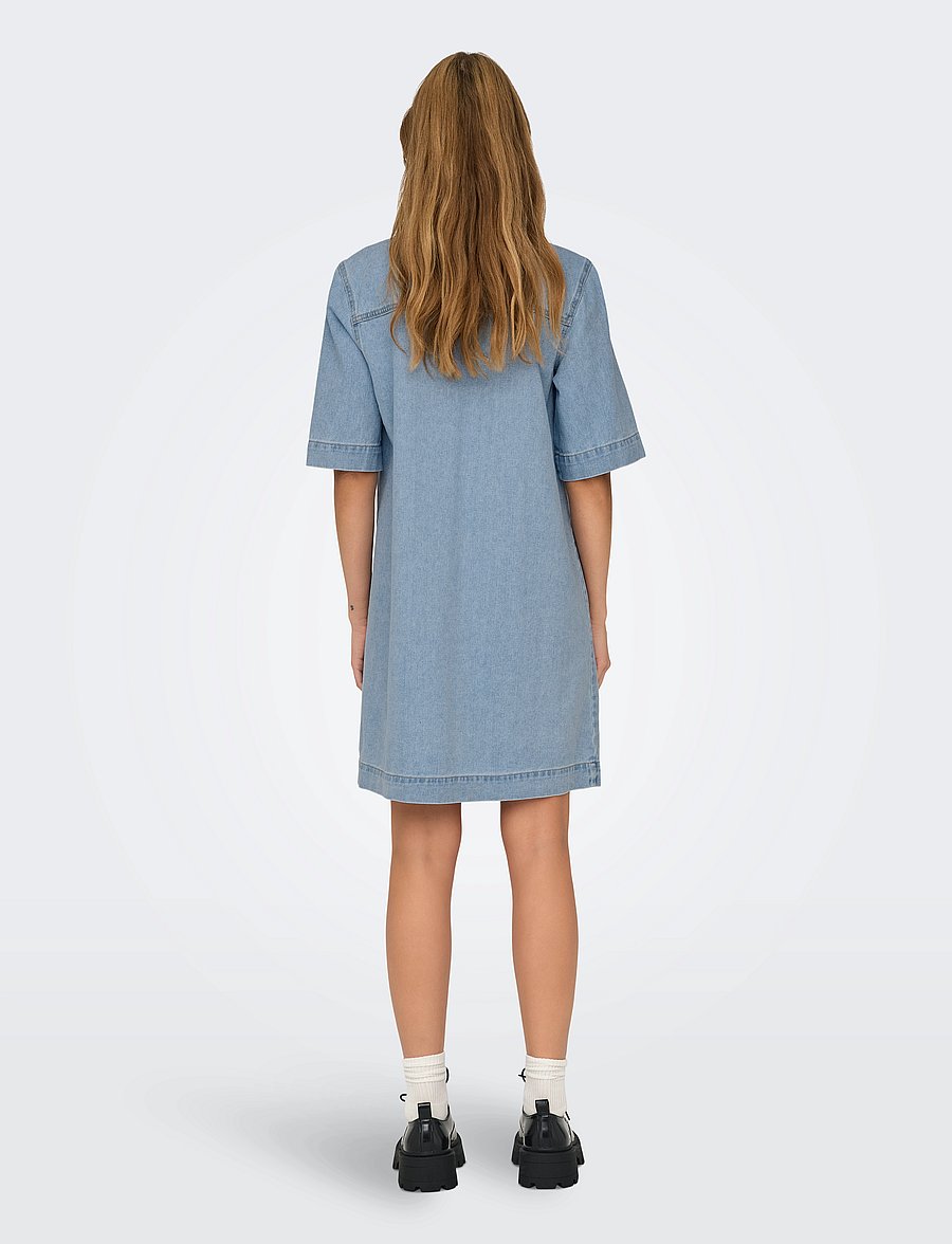 ONLY - ONLBELLE S/S BUTTON DRESS DNM GUA NOOS - skjortklänningar - light blue denim - 3