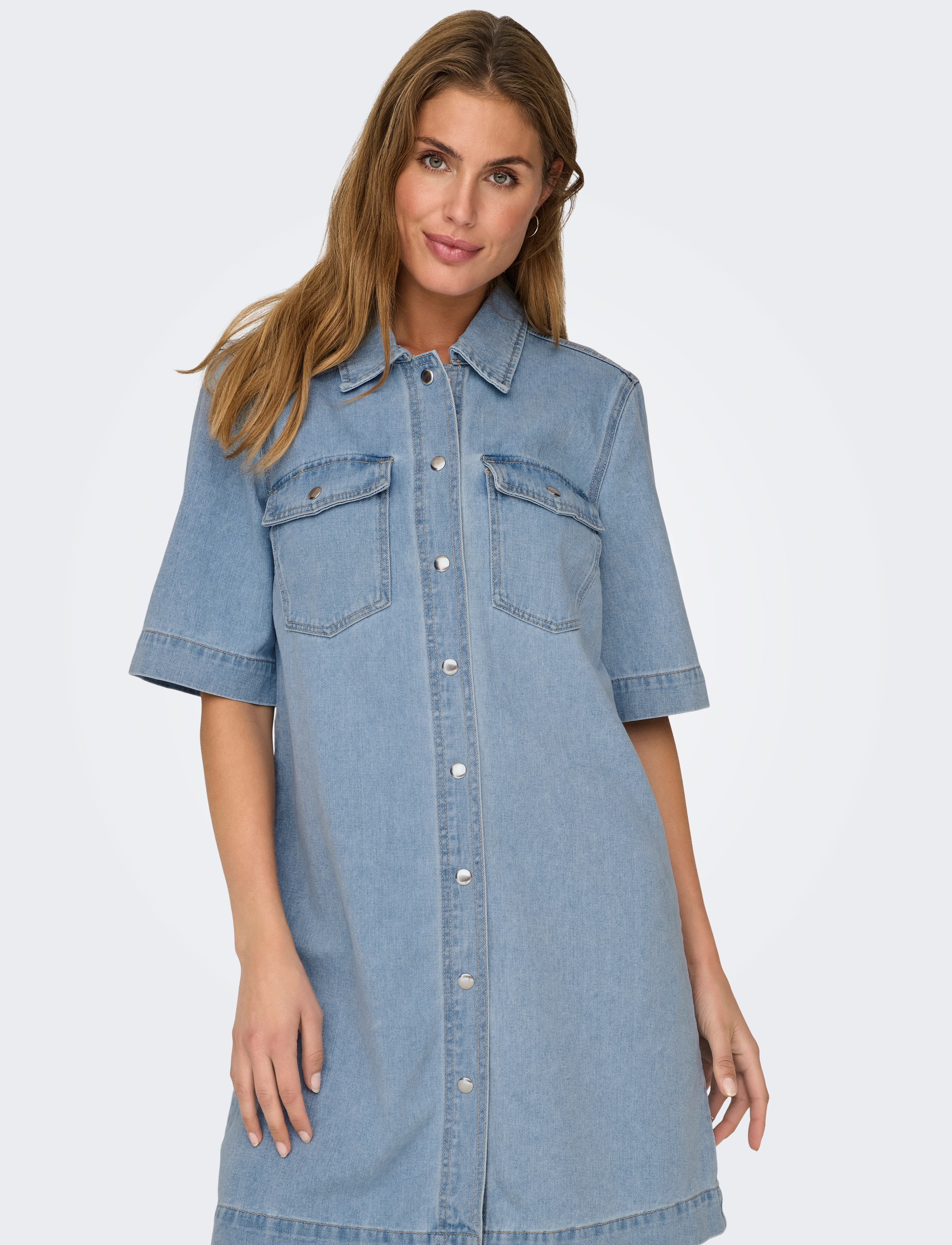ONLY - ONLBELLE S/S BUTTON DRESS DNM GUA NOOS - paitamekot - light blue denim - 5