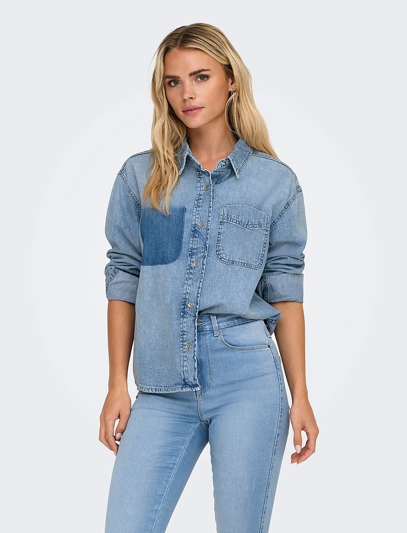 ONLY - ONLCATANIA LS FADE POCKET DNM SHIRT SOO - denimskjorter - light blue denim - 0