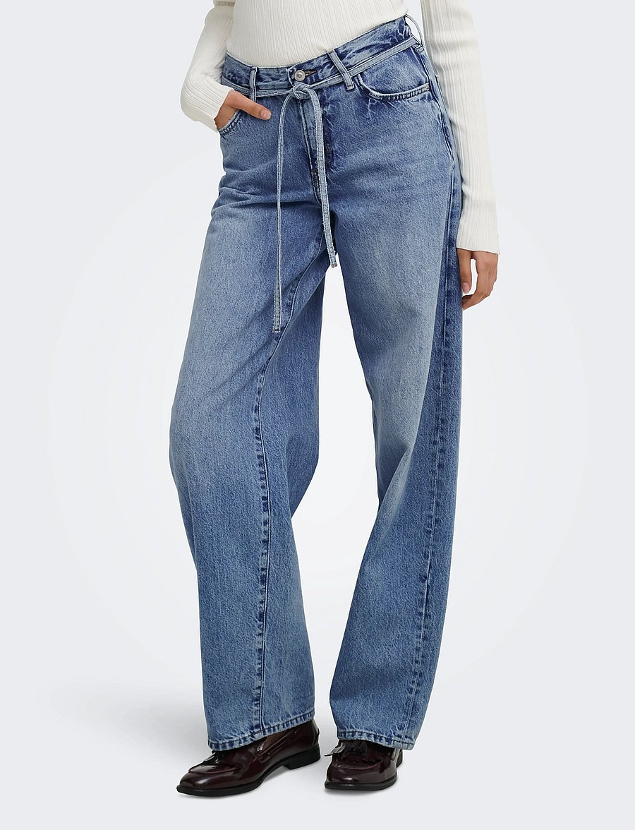 ONLY - ONLGIANNA MW STRAIGHT DNM DOT596 NOOS - hosen mit weitem bein - medium blue denim - 0