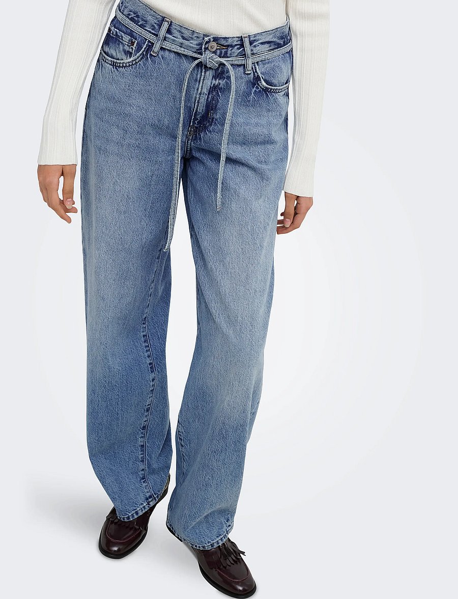 ONLY - ONLGIANNA MW STRAIGHT DNM DOT596 NOOS - hosen mit weitem bein - medium blue denim - 5