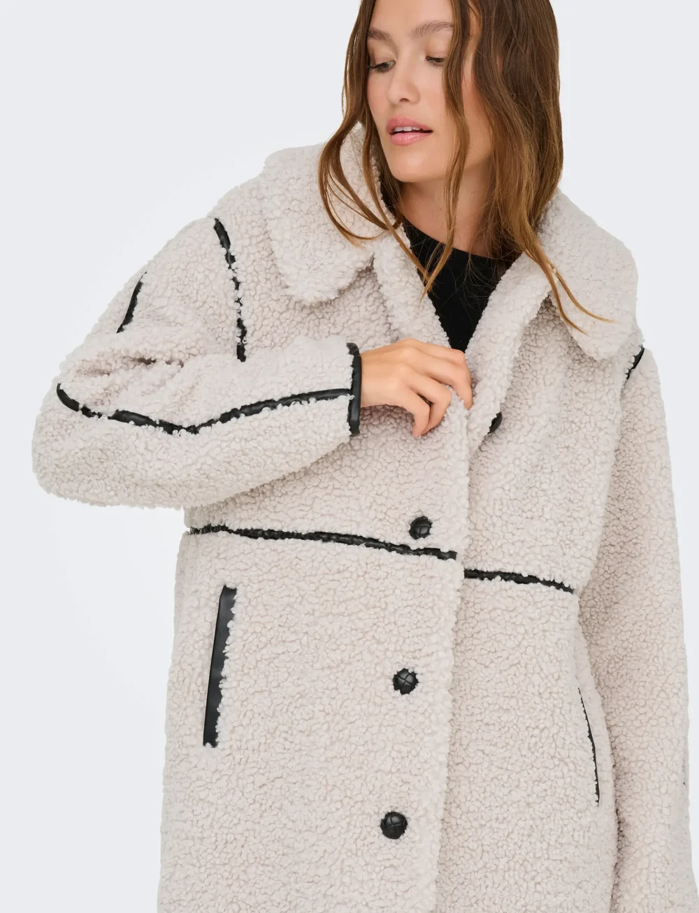 ONLY - ONLRUBI SHEARLING COAT CS OTW - fuskpäls - pumice stone - 5