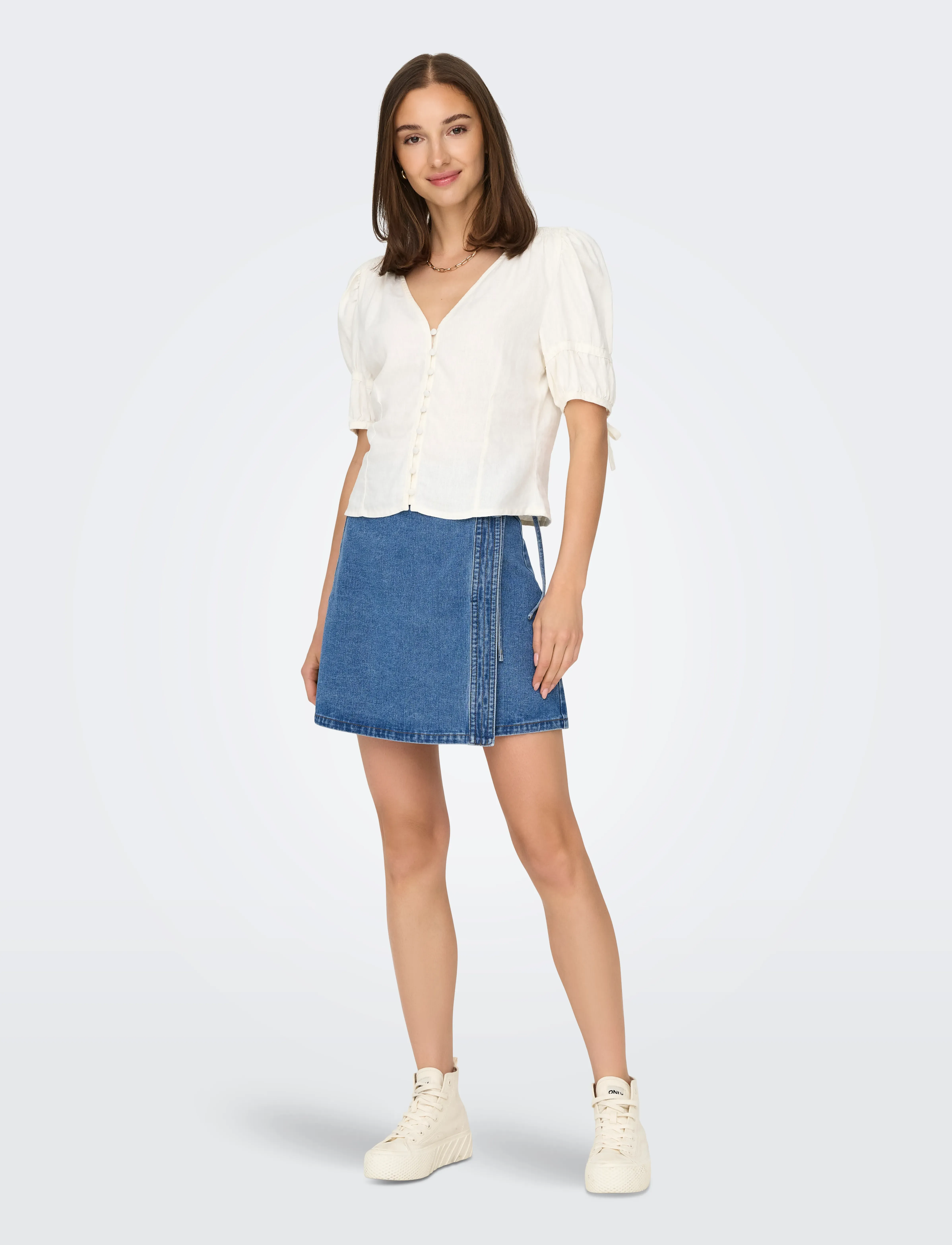 ONLY - ONLVILLA WRAP TIE SKIRT DNM GUA - jeanskjolar - light blue denim - 4