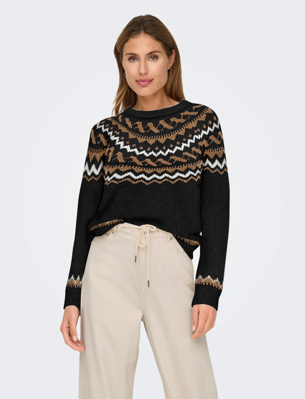 ONLY - ONLISLE LIFE LS O-NECK CC KNT - stickade tröjor - black - 0