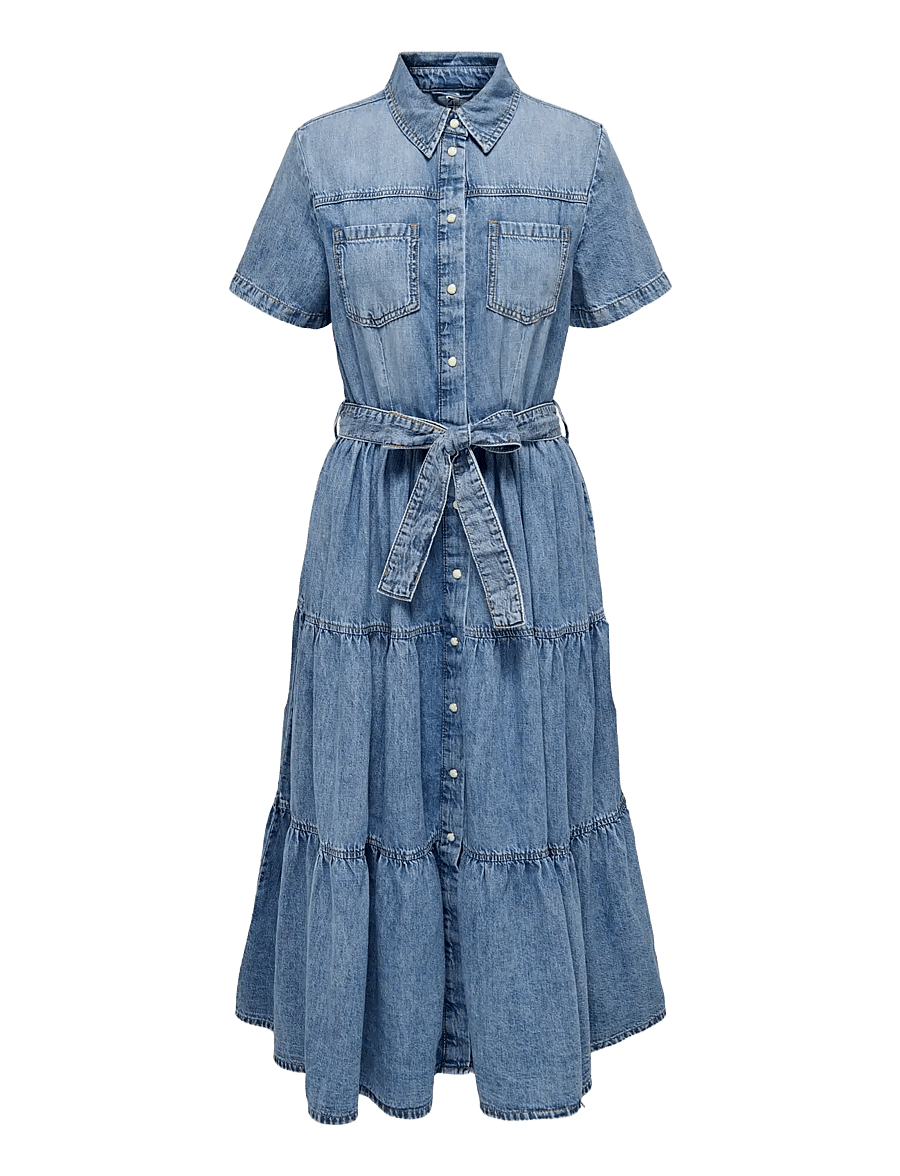 ONLY - ONLALIYAH S/S LAYER DNM DRESS AKM NOOS - hemdkleider - medium blue denim - 1