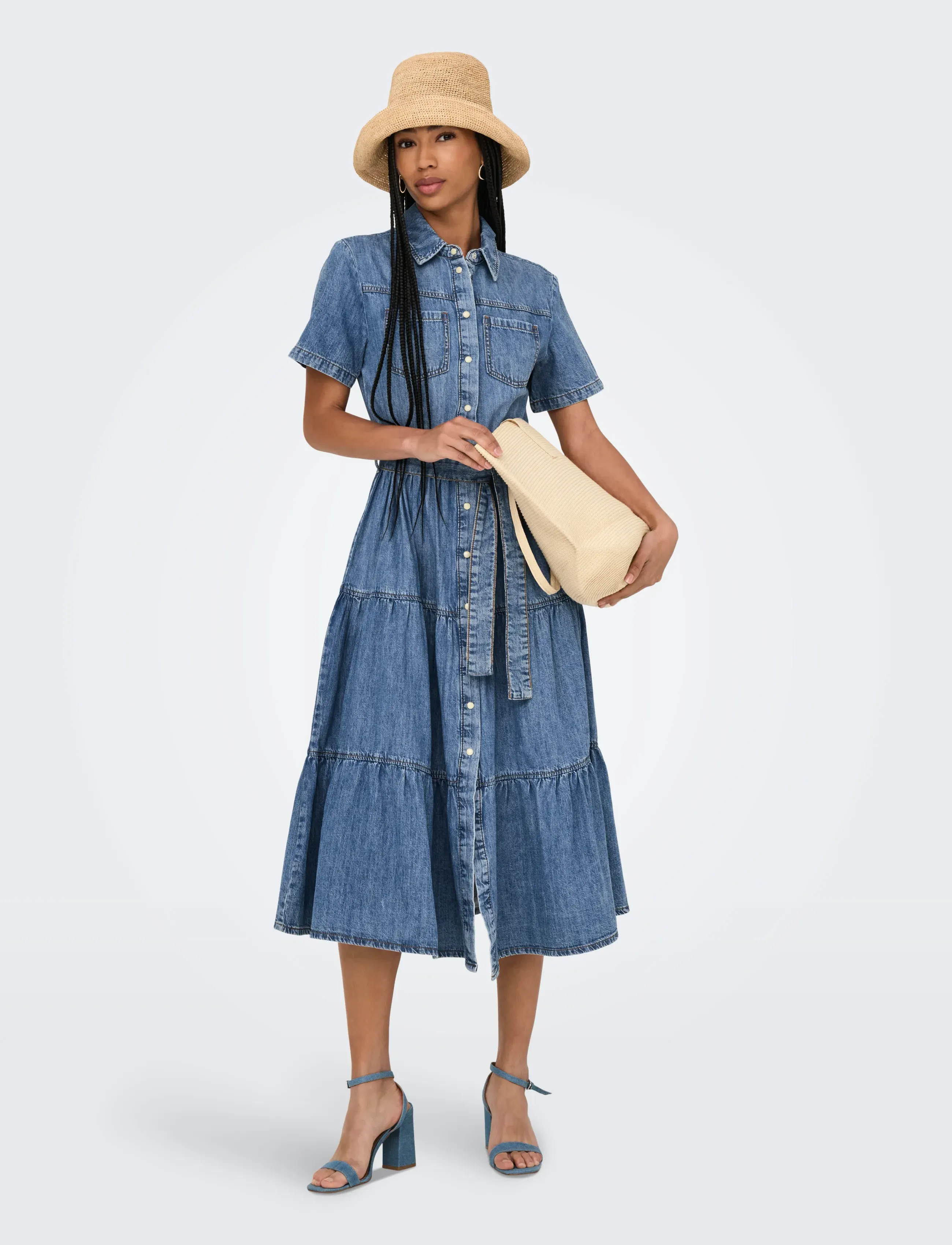 ONLY ONLALIYAH S/S LAYER DNM DRESS AKM NOOS - Robes - MEDIUM BLUE DENIM / blue