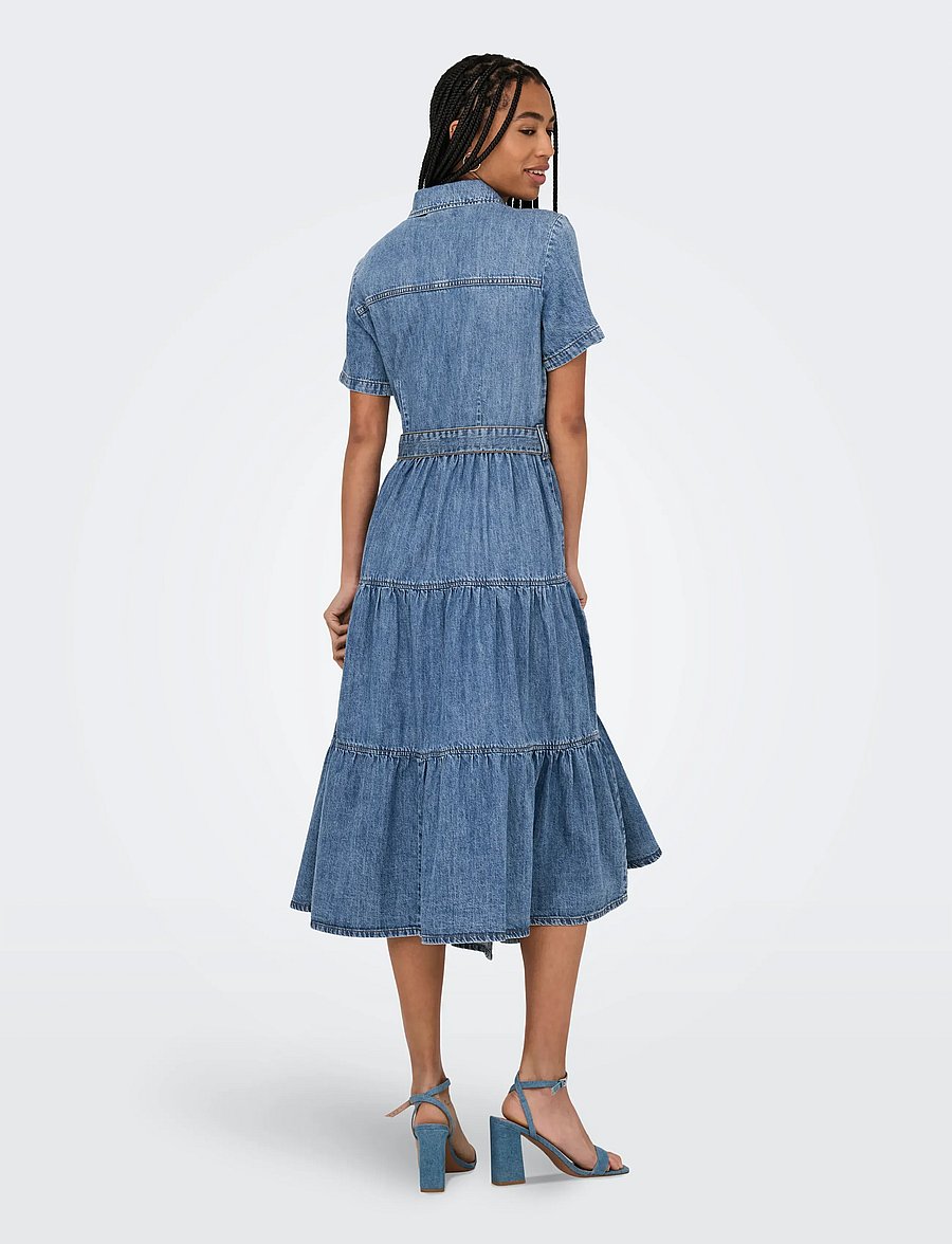 ONLY - ONLALIYAH S/S LAYER DNM DRESS AKM NOOS - hemdkleider - medium blue denim - 3